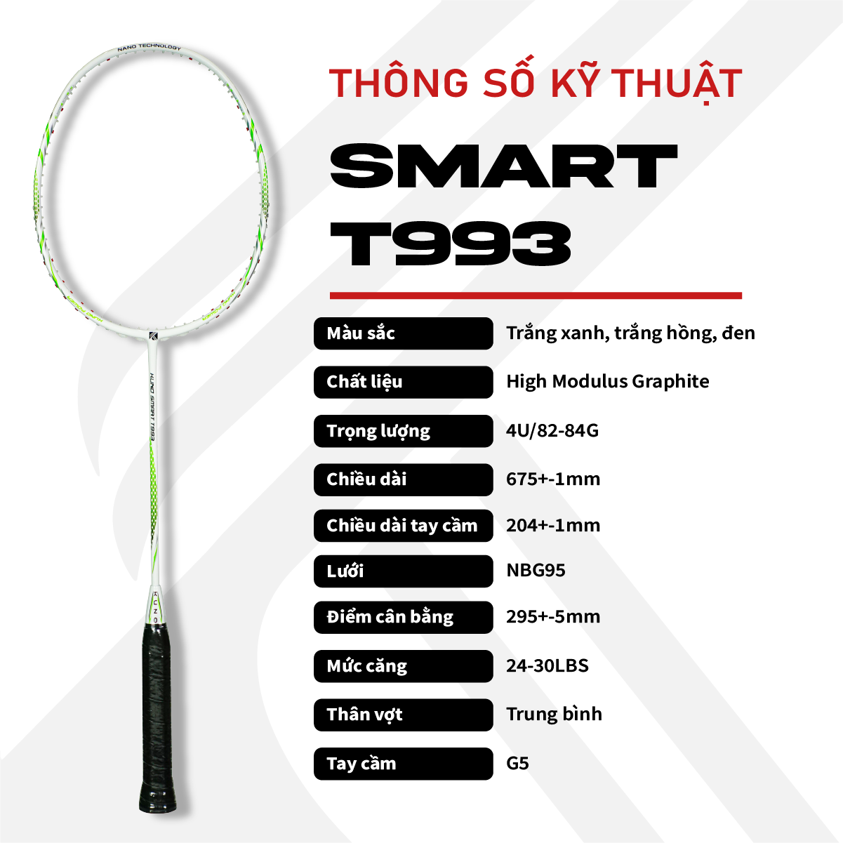 Mô tả Vợt cầu lông KUNO Smart T993 full carbon thiên công, trọng lượng 4u, công nghệ chống rung chống xoắn - Căng Sẵn 11kg - 3