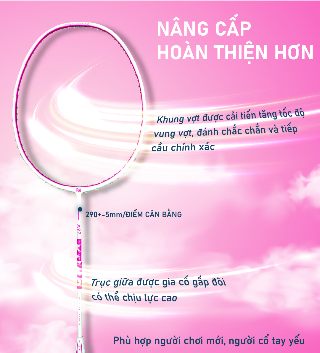Mô tả Kuno Vợt cầu lông A97 chính hãng,4U công thủ toàn diện tặng kèm cước vợt, bao đựng, quấn cán - 5