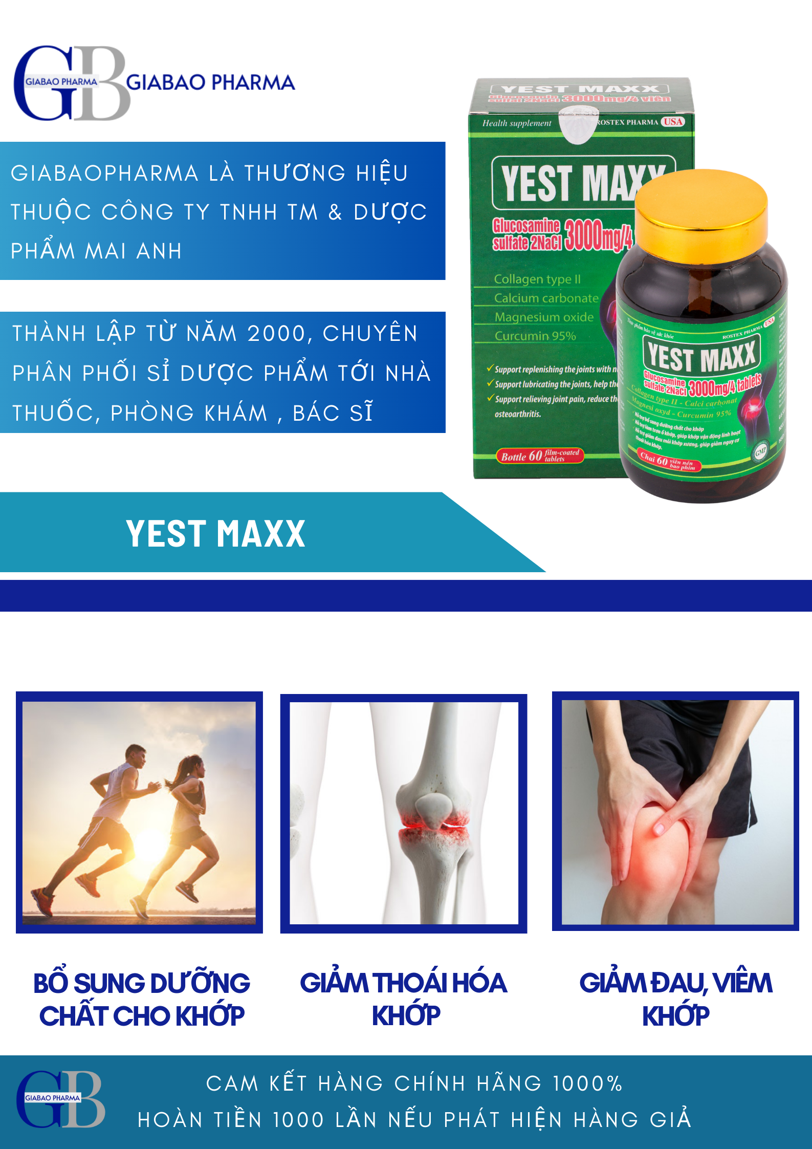 Viên uống bổ xương khớp YEST MAX bổ sung glucosamin hỗ trợ giảm đau mỏi ...