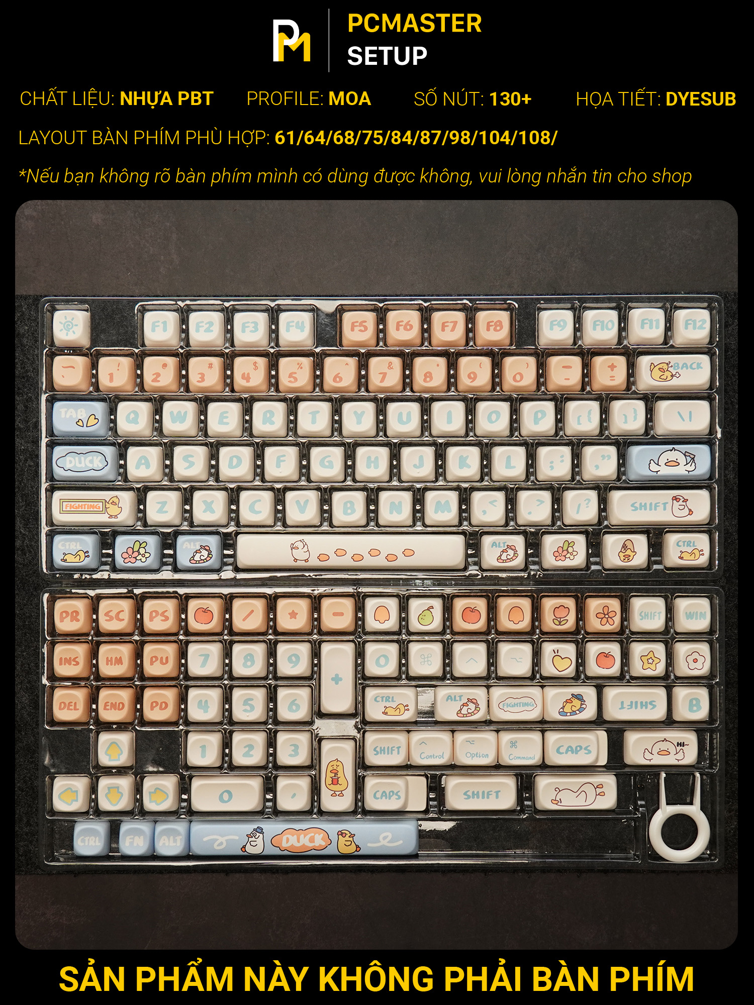 Keycap MOA Boring Duck chất liệu nhựa Pbt họa tiết in dyesub không mờ ...