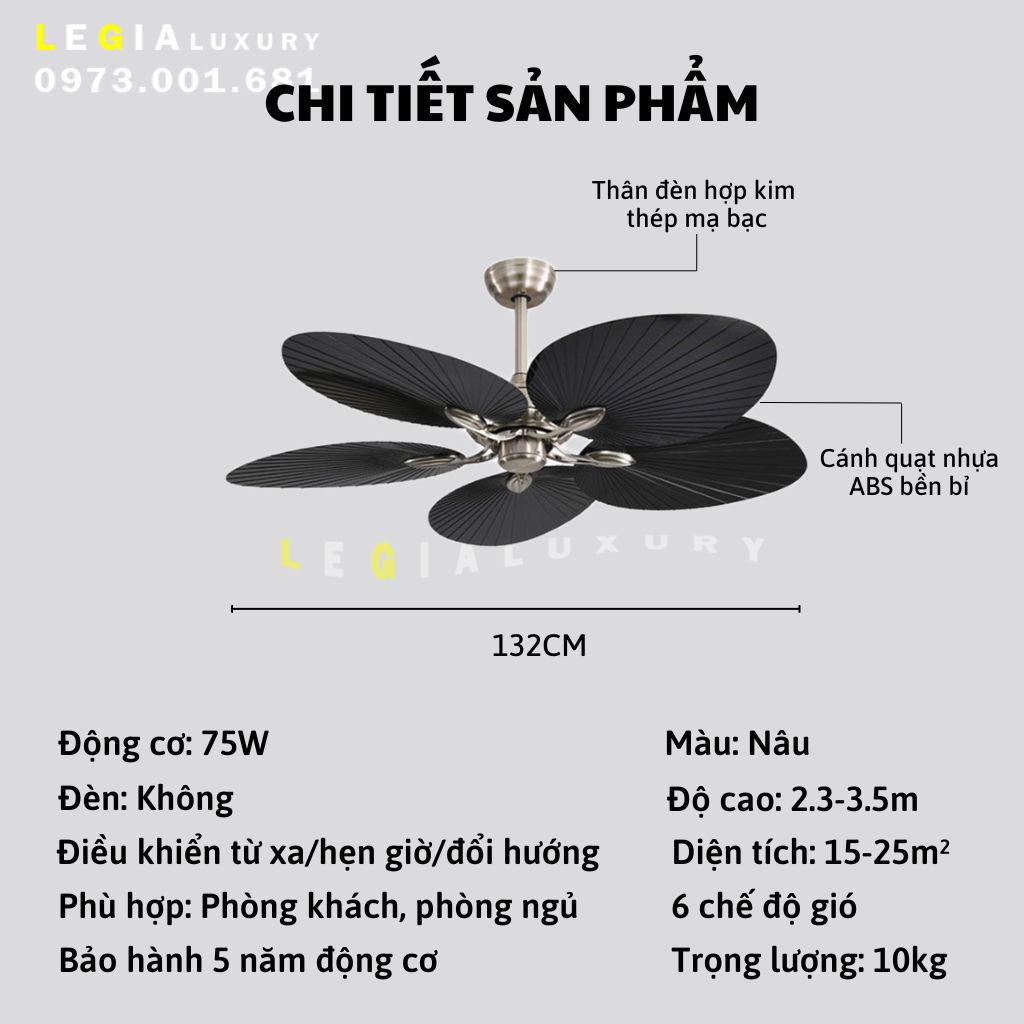 Mô tả Quạt Trần Phong Cách Đông Dương Lê Gia LGFAN715 | Quạt Trần Cho Khách Sạn - 5