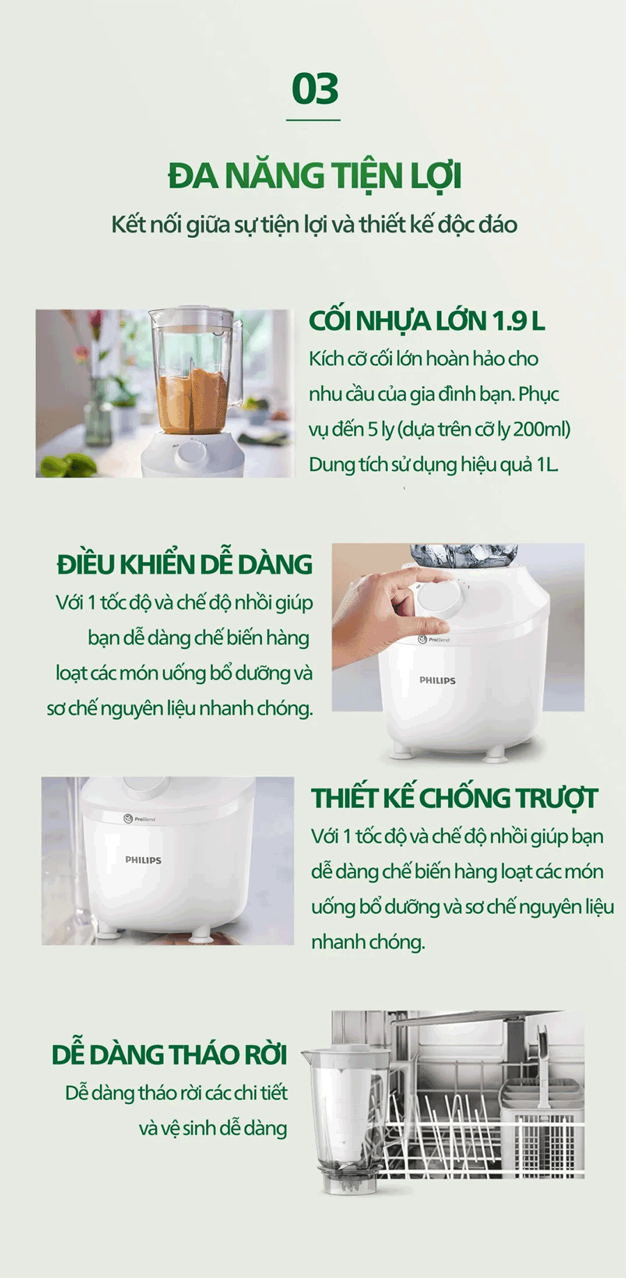 Mô tả Máy Xay sinh tố Philips HR2041/00 model mới |450W| thân máy + 01 cối lớn|  Xay nhuyễn mịn  - Hàng Chính Hãng - 4