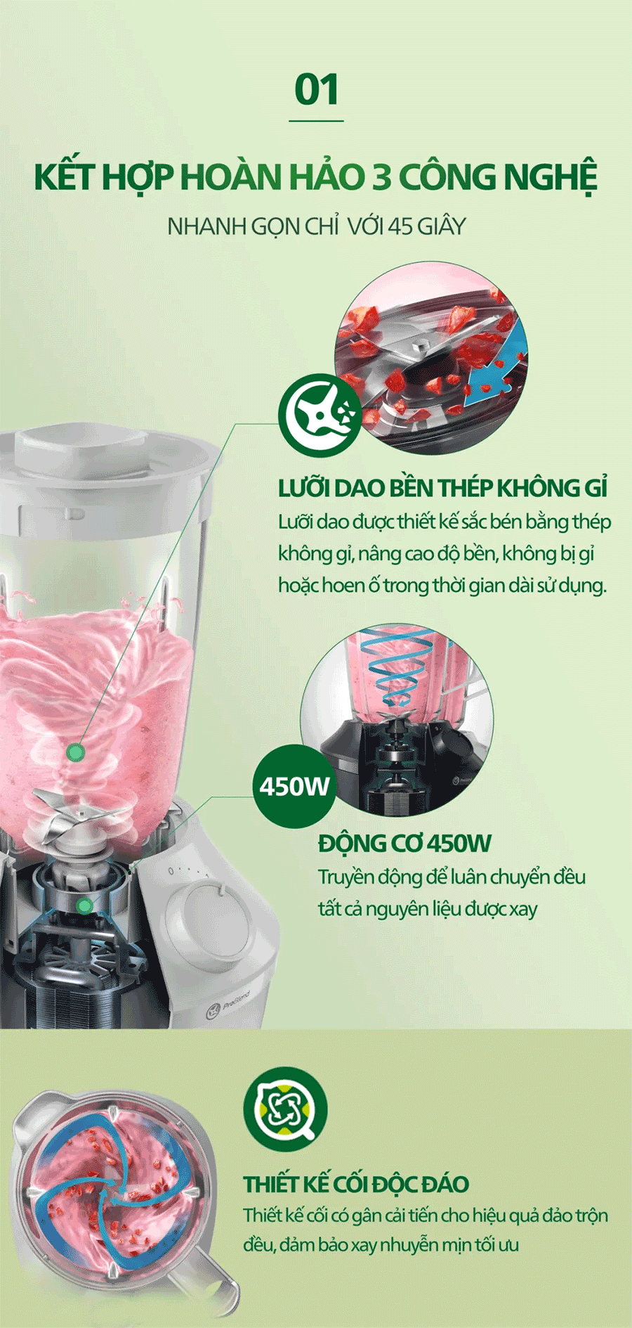 Mô tả Máy Xay sinh tố Philips HR2041/00 model mới |450W| thân máy + 01 cối lớn|  Xay nhuyễn mịn  - Hàng Chính Hãng - 2