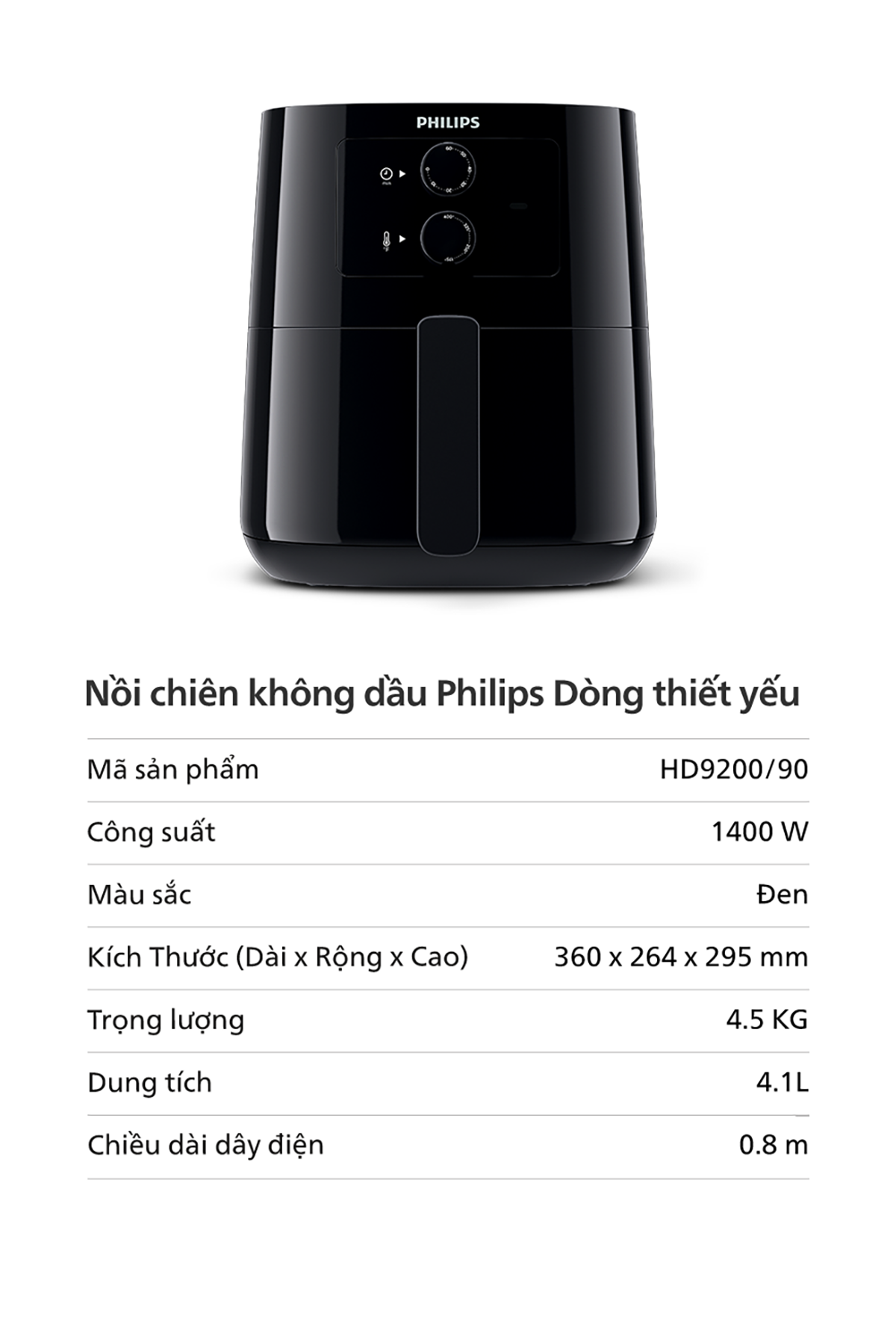 Mô tả Nồi chiên không dầu PHILIPS HD9200 /90 4.1L 1400W- Hàng Chính Hãng - 6