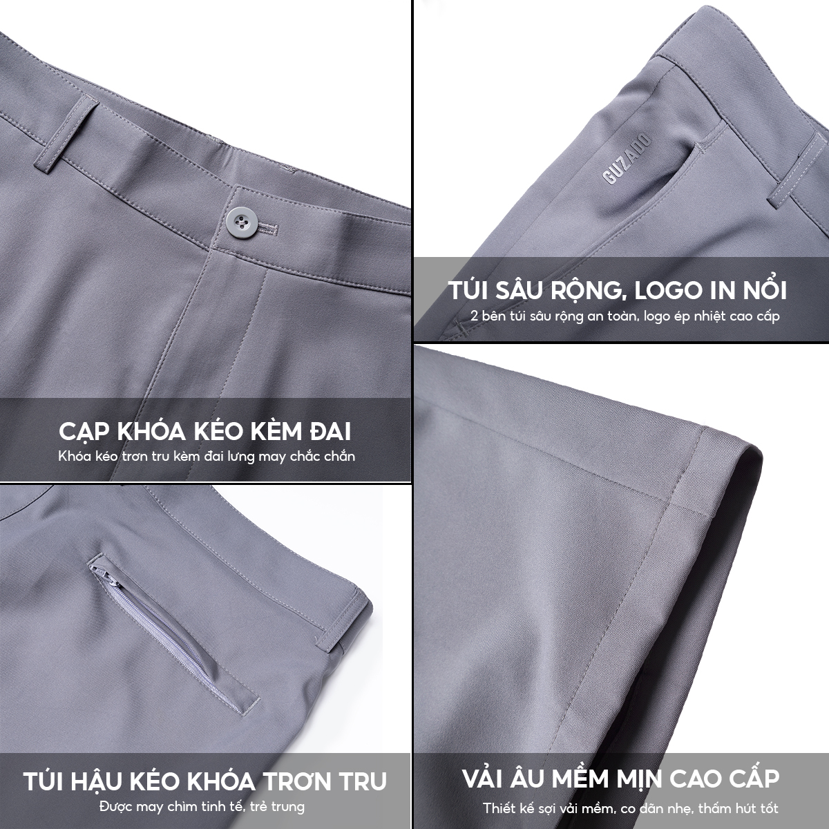 Thiết kế cạp cúc quần short nam Guzado