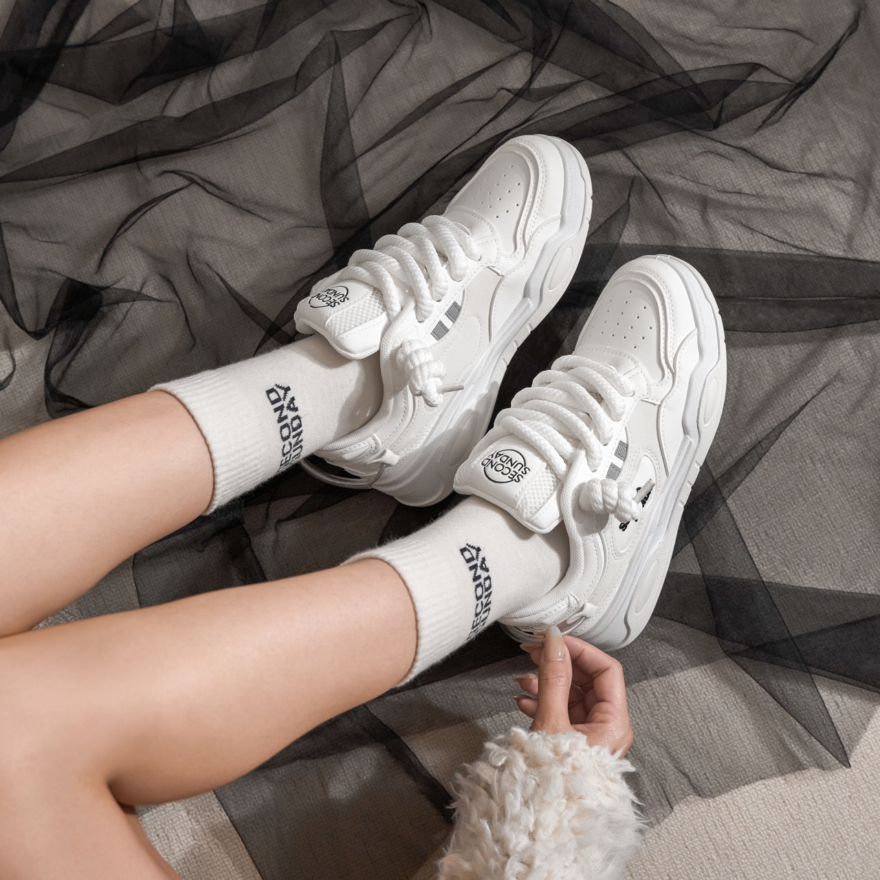 Mô tả Giày Thể Thao Sneaker Nam Nữ Second Sunday Line Drop Đế Tăng Chiều Cao 4cm SK49 - 1