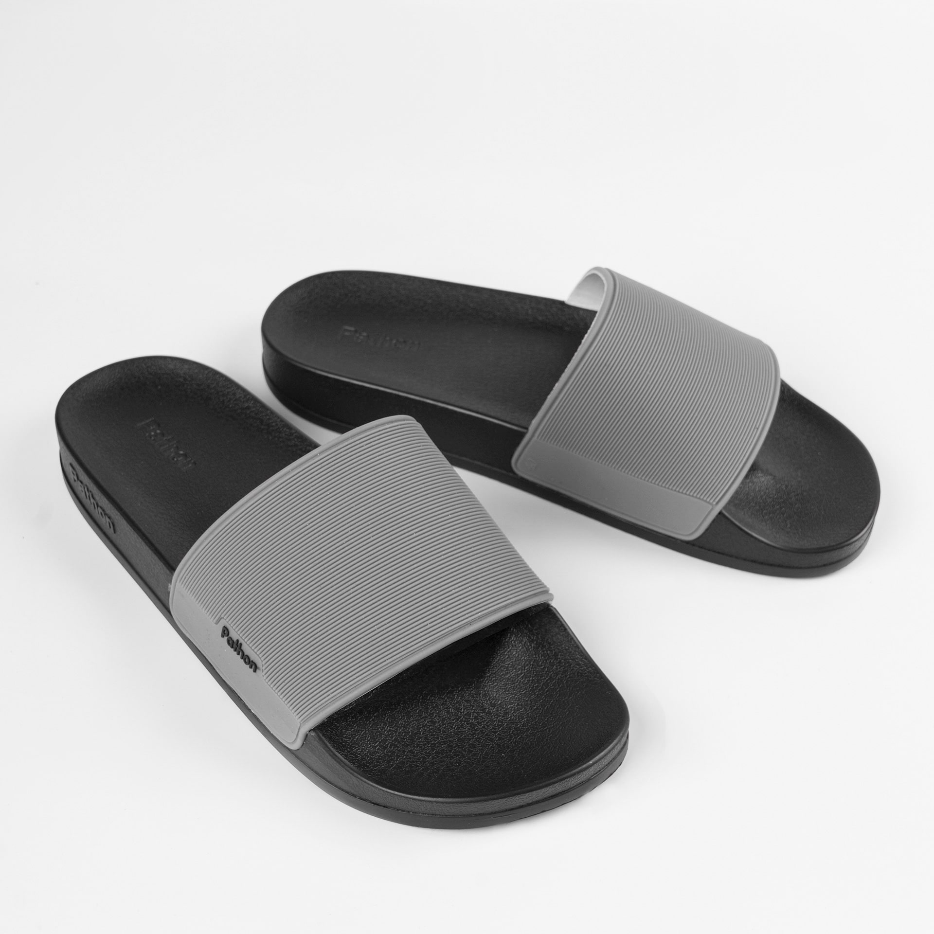 Đế nhám) Dép nam nữ quai ngang slipper Pathon PVC đế PU đen quai 