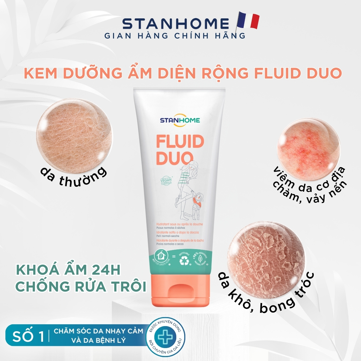 Mô tả Kem dưỡng ẩm cho viêm da cơ địa, da khô Stanhome FLuid Duo từ thiên nhiên, giảm kích ứng, ngứa, làm dịu da 250ml - 2