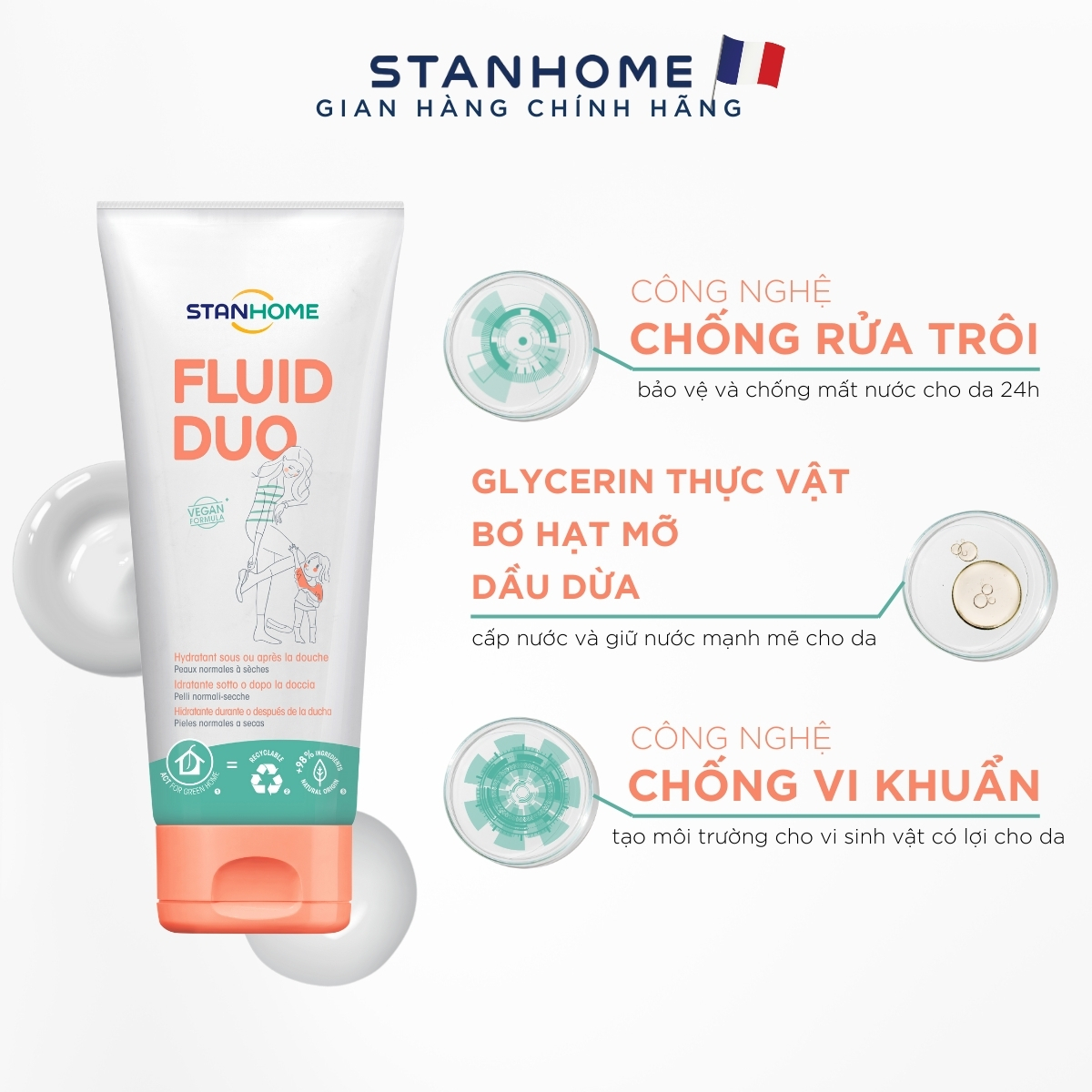 Mô tả Kem dưỡng ẩm cho viêm da cơ địa, da khô Stanhome FLuid Duo từ thiên nhiên, giảm kích ứng, ngứa, làm dịu da 250ml - 3