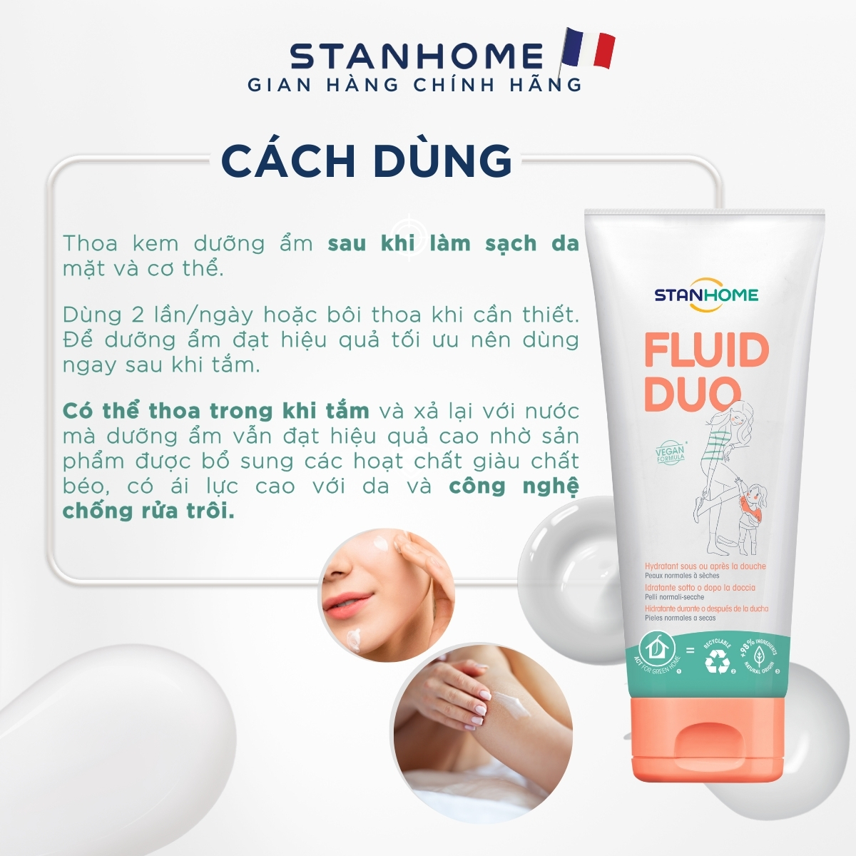 Mô tả Kem dưỡng ẩm cho viêm da cơ địa, da khô Stanhome FLuid Duo từ thiên nhiên, giảm kích ứng, ngứa, làm dịu da 250ml - 4