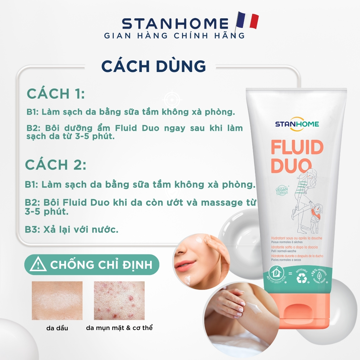 Mô tả Kem dưỡng ẩm cho viêm da cơ địa, da khô Stanhome FLuid Duo từ thiên nhiên, giảm kích ứng, ngứa, làm dịu da 250ml - 5