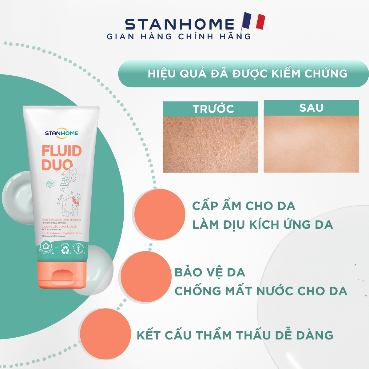 Mô tả Kem dưỡng ẩm cho viêm da cơ địa, da khô Stanhome FLuid Duo từ thiên nhiên, giảm kích ứng, ngứa, làm dịu da 250ml - 6