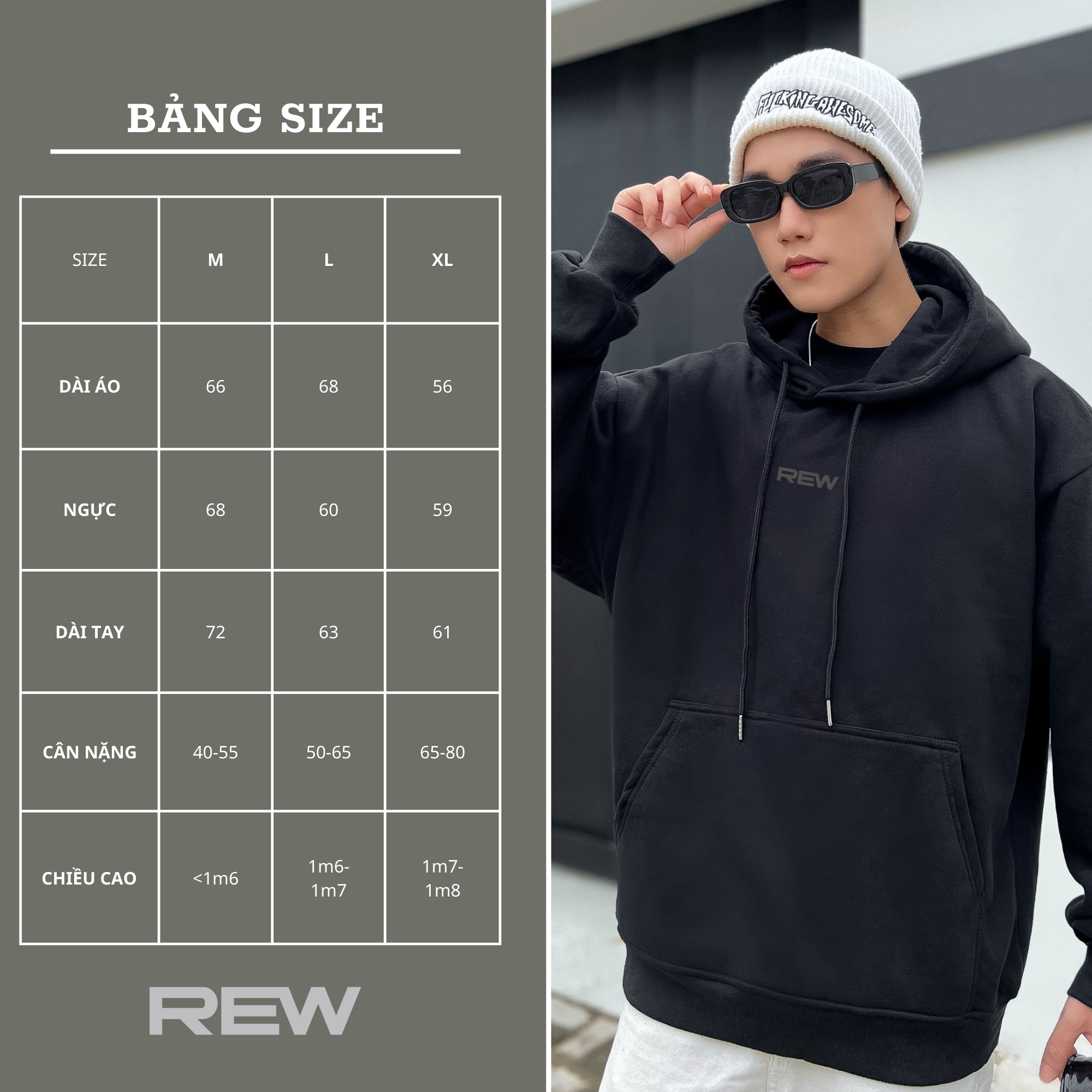 Áo Hoodie REW Unisex form rộng dành cho cả nam và nữ phong cách đường ...