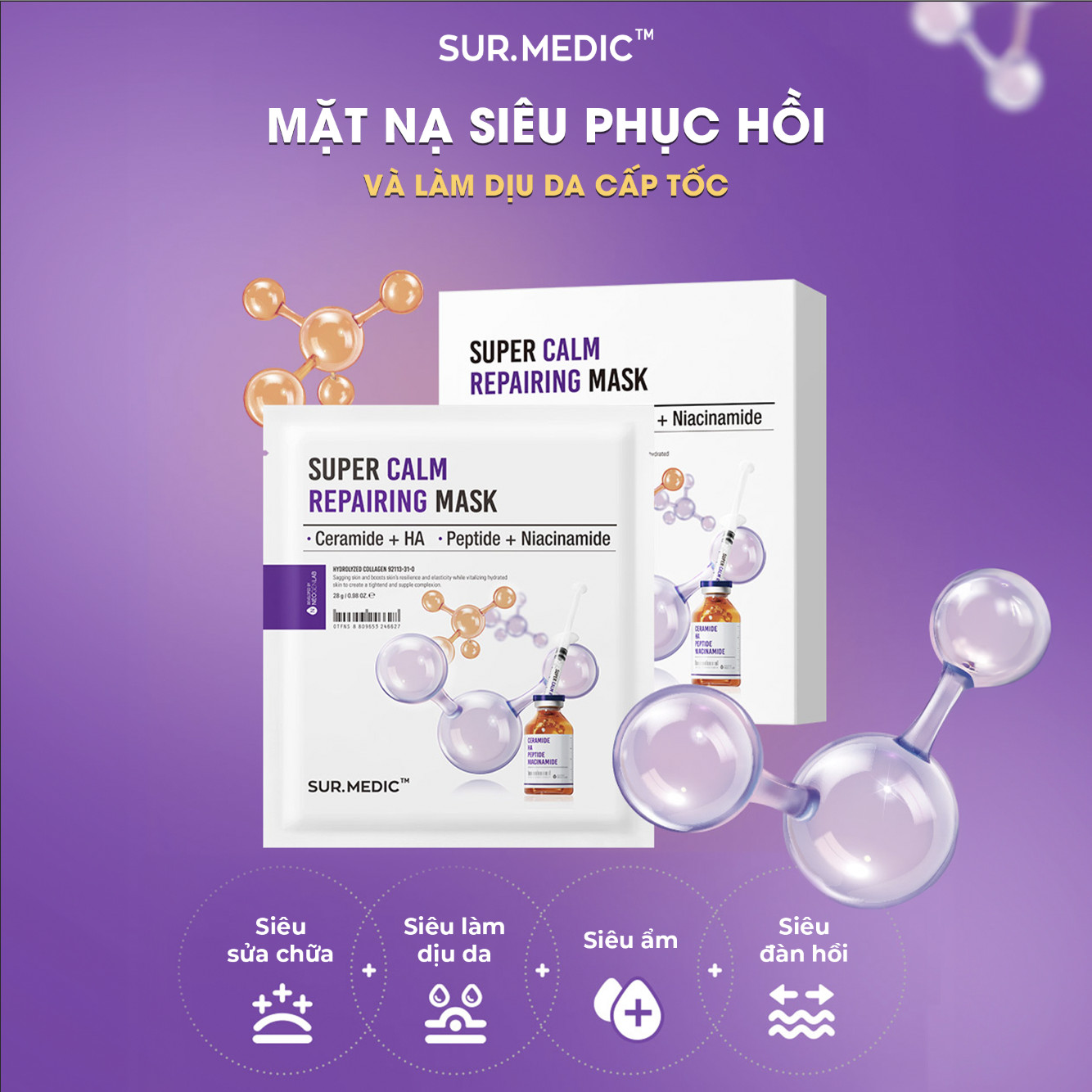 Mô tả Combo 10 Mặt Nạ Phục Hồi - Làm Dịu Da SUR.MEDIC Super Calm Repairing Mask 28g/miếng - 2