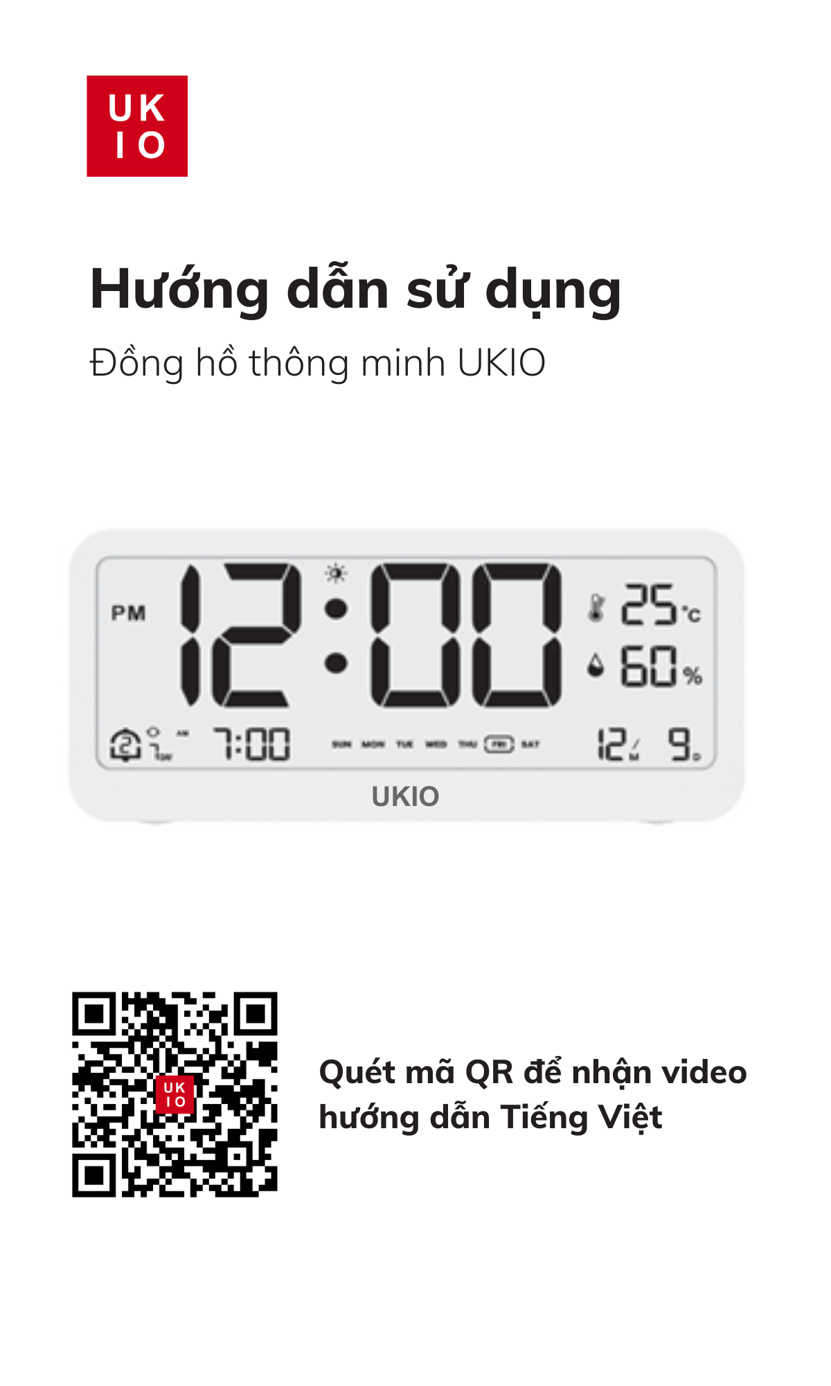 Đồng hồ led để bàn báo thức UKIO màn hình LCD cao cấp đo nhiệt độ và độ ...