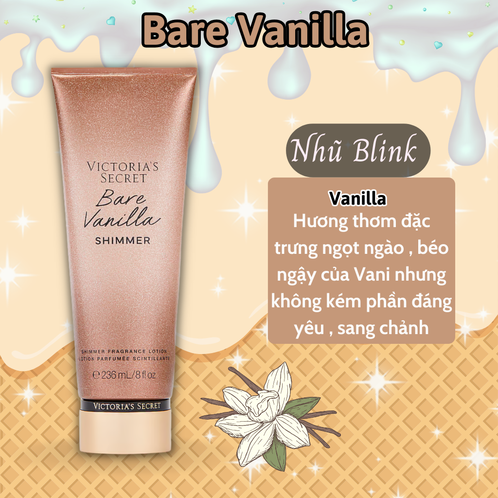 Body Mist Victoria Secret Chính Hãng Bare Vanilla Shimmer, Xịt