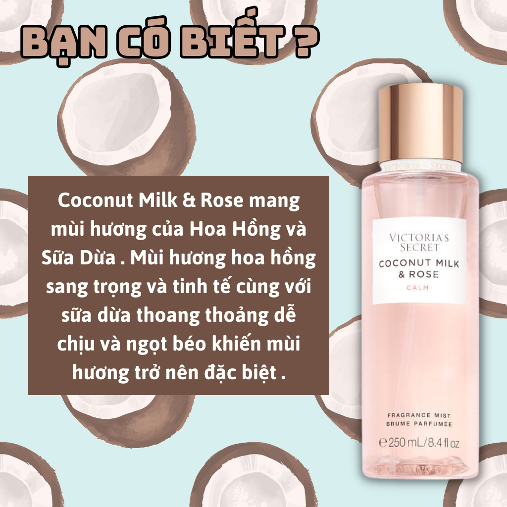 Body Mist Victoria Secret Chính Hãng Coconut Milk Rose, Xịt Thơm