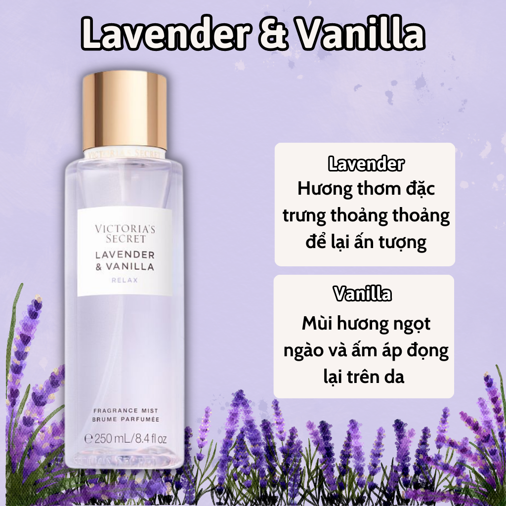 Body Mist Victoria Secret Chính Hãng Lavender Vanilla, Xịt Thơm