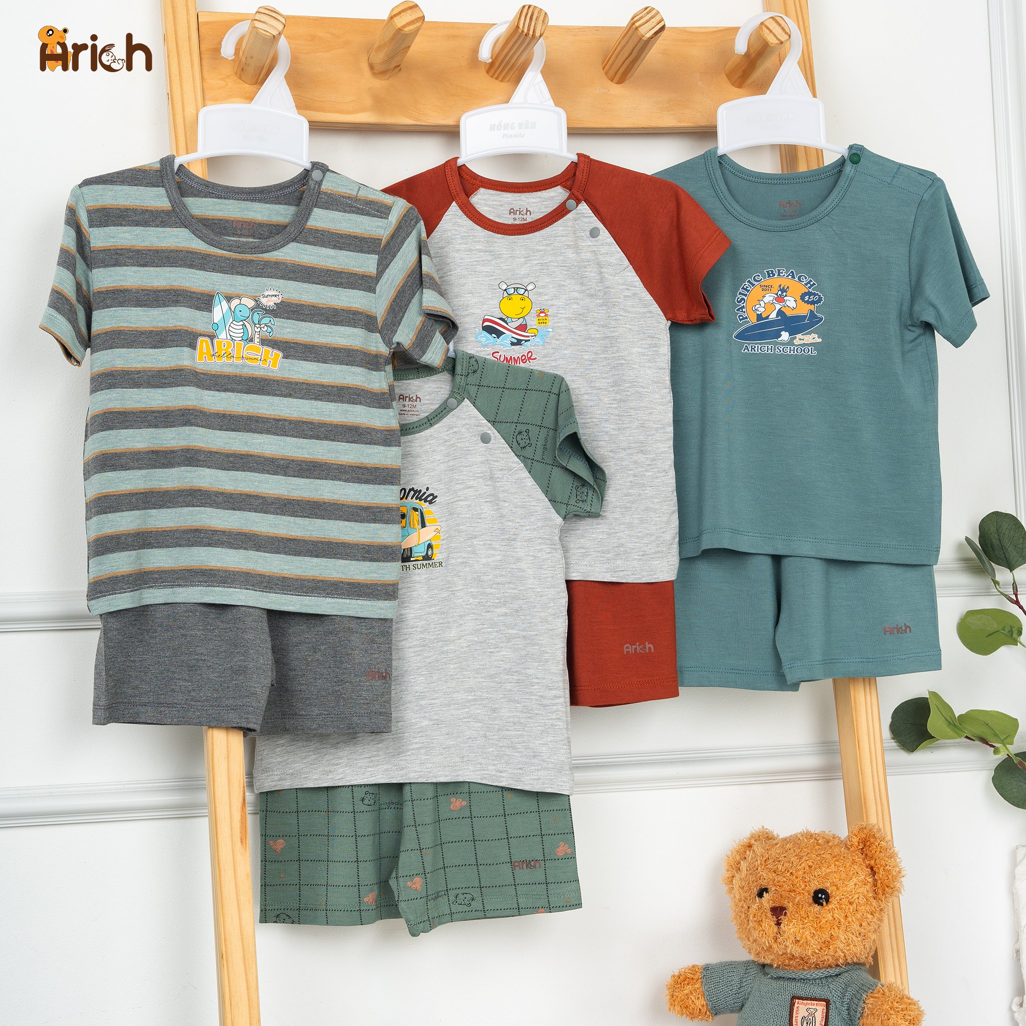 Mô tả Bộ cộc tay vải sợi tre Arich 2024 cho bé trai, bé gái size từ 9 tháng đến 6 tuổi - 3