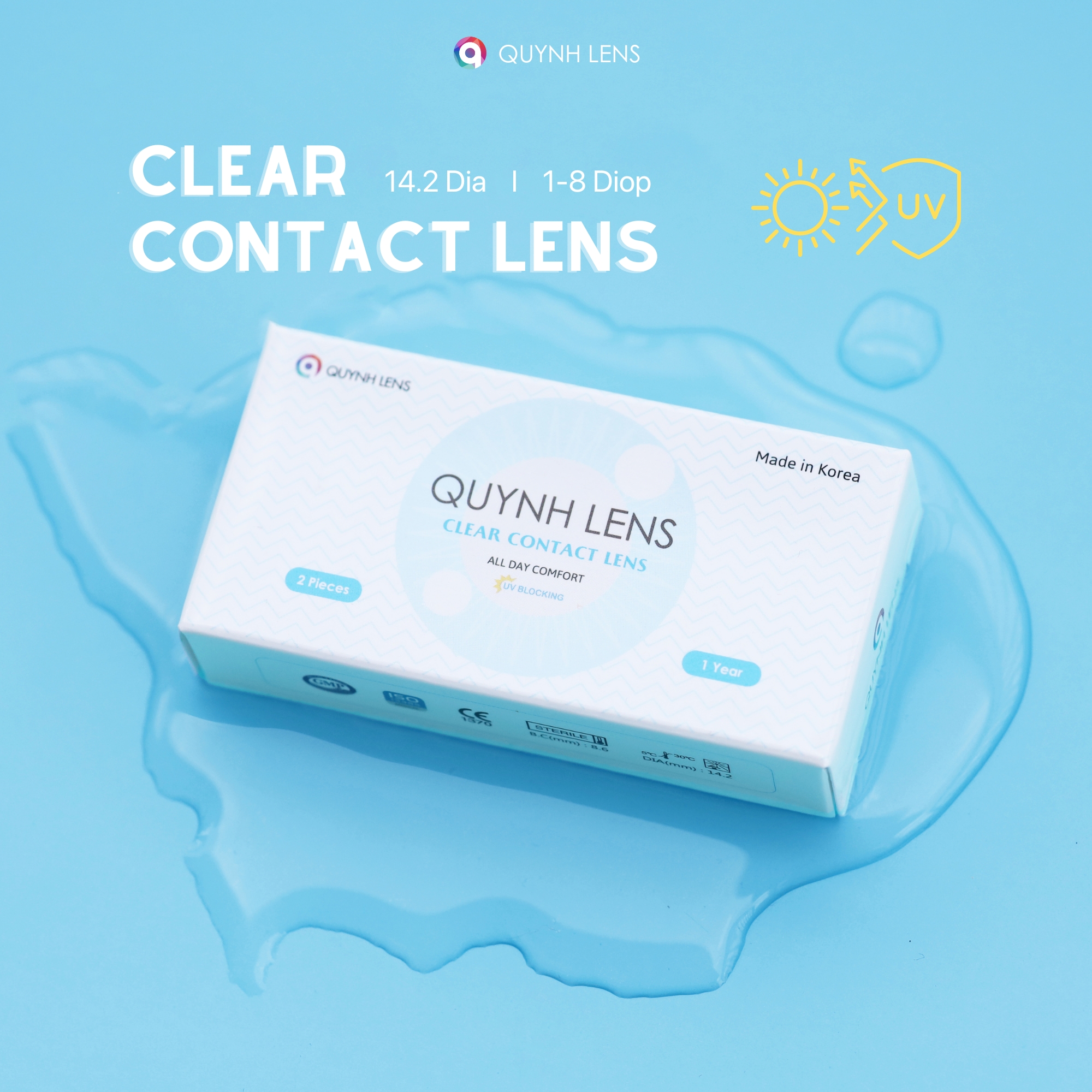 Mô tả Kính áp tròng trong suốt không màu chống UV cận 1-8 độ QUYNH LENS - 2