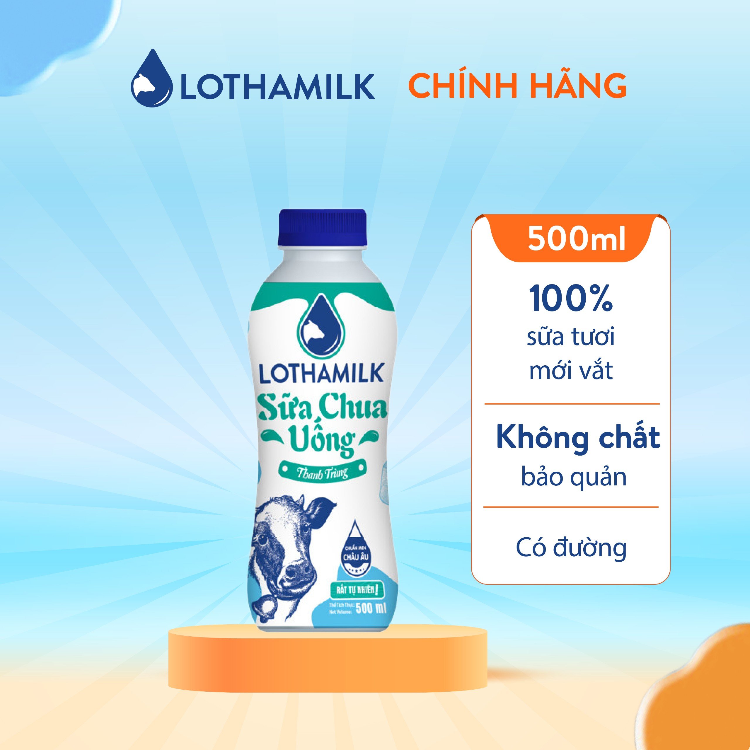 Mô tả Sữa chua uống thanh trùng Lothamilk có đường chai 500ml - 1