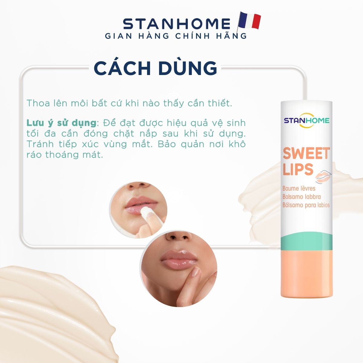 Mô tả Son Dưỡng Môi Cấp Ẩm STANHOME Sweet Lips Làm Mềm Môi Phù Hợp Cho Da Nhạy Cảm 4.8gr - 5