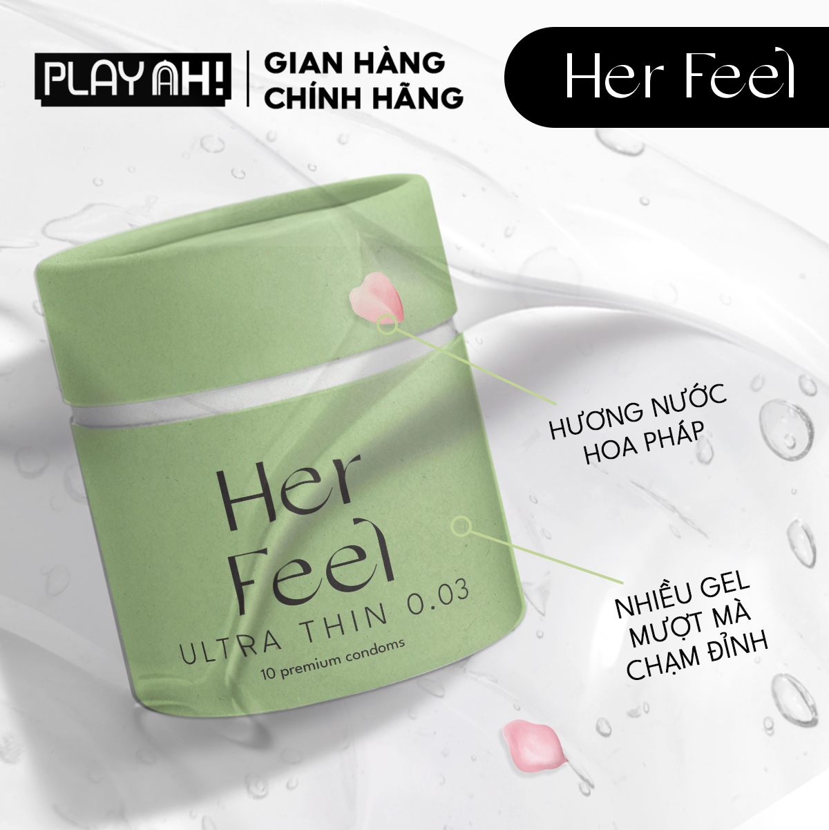 Mô tả Bao cao su PlayAh Her Feel Ultra Thin 0.03 Hộp 3/10 Size 52mm Siêu Mỏng Nhiều Gel Cao Cấp - 2