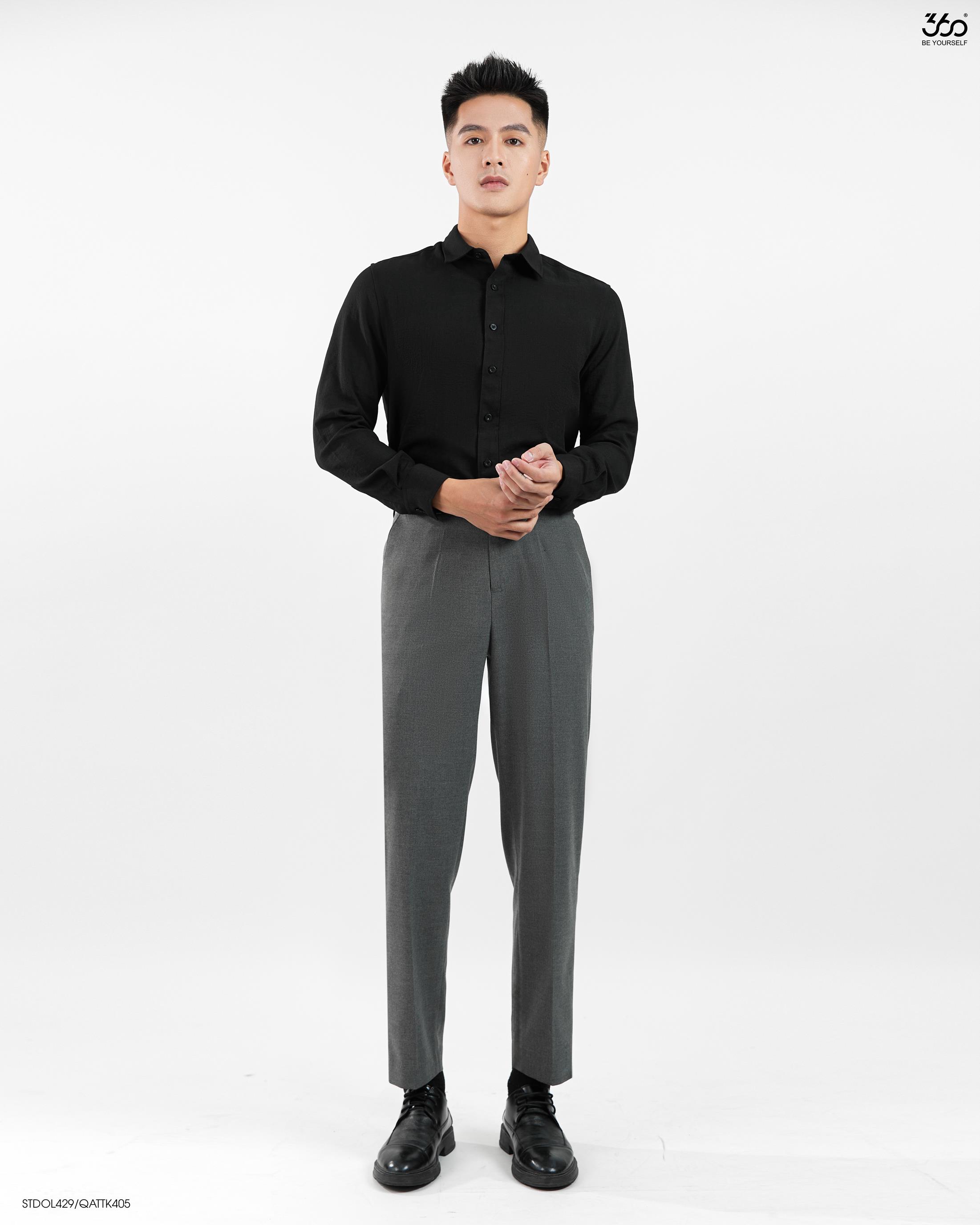 Mô tả Áo sơ mi nam dài tay cổ bẻ đũi xước màu đen 360 Boutique áo công sở đẹp đi học đi làm trơn form rộng - STDOL429 - 1