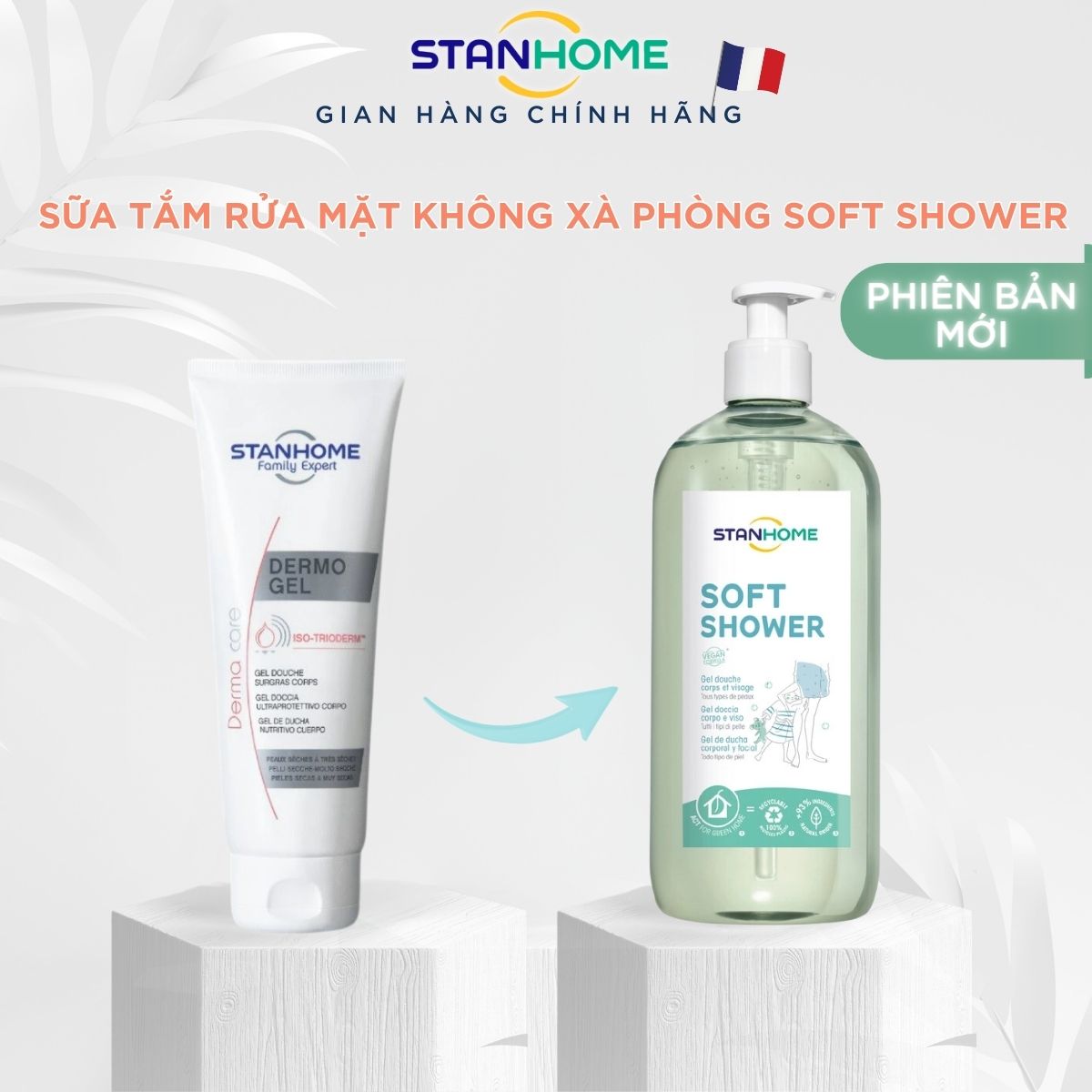 Mô tả Sữa tắm, rửa mặt không xà phòng cho da nhạy cảm giảm ngứa,dịu kích ứng  Stanhome  Soft Shower 740ml/chai - 2
