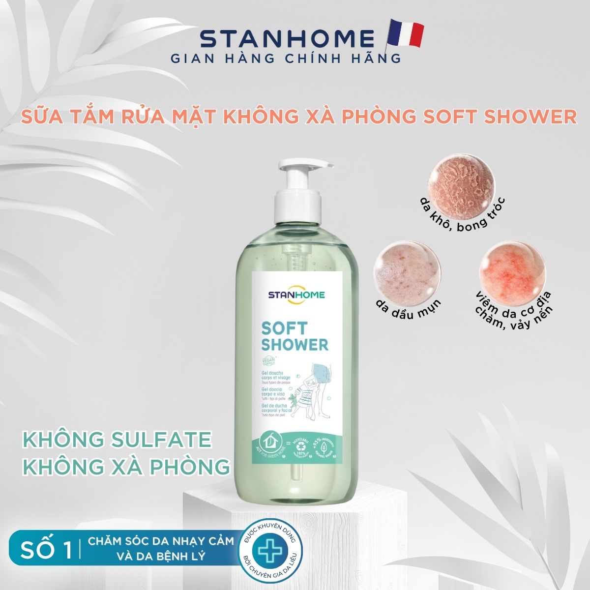 Mô tả Sữa tắm, rửa mặt không xà phòng cho da nhạy cảm giảm ngứa,dịu kích ứng  Stanhome  Soft Shower 740ml/chai - 7