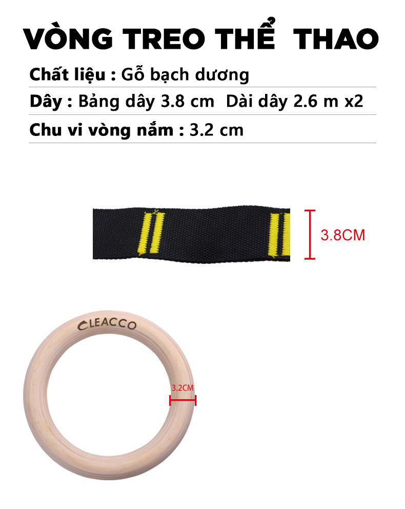 Mô tả Bộ Dây Vòng Treo Xà Bảo Hành 12 Tháng Vòng Tập Gymnastic Rings Dây Có Vạch Đo Số Khóa hợp kim chống gỉ chắc chắn - 1