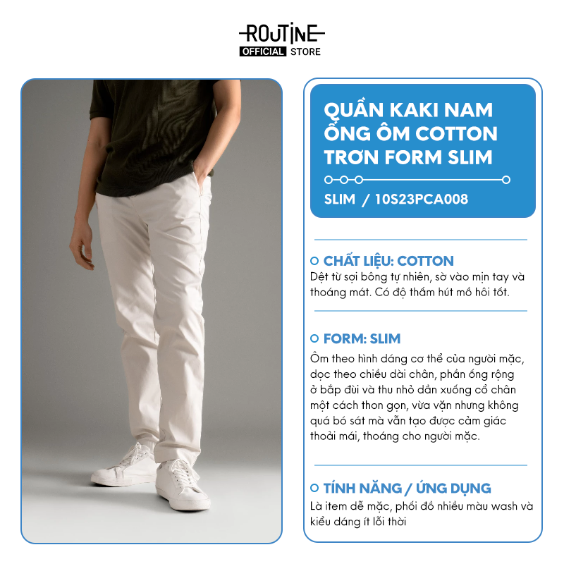 Mô tả Quần Kaki Nam Ống Ôm Cotton Trơn Form Slim - Routine 10S23PCA008 - 1
