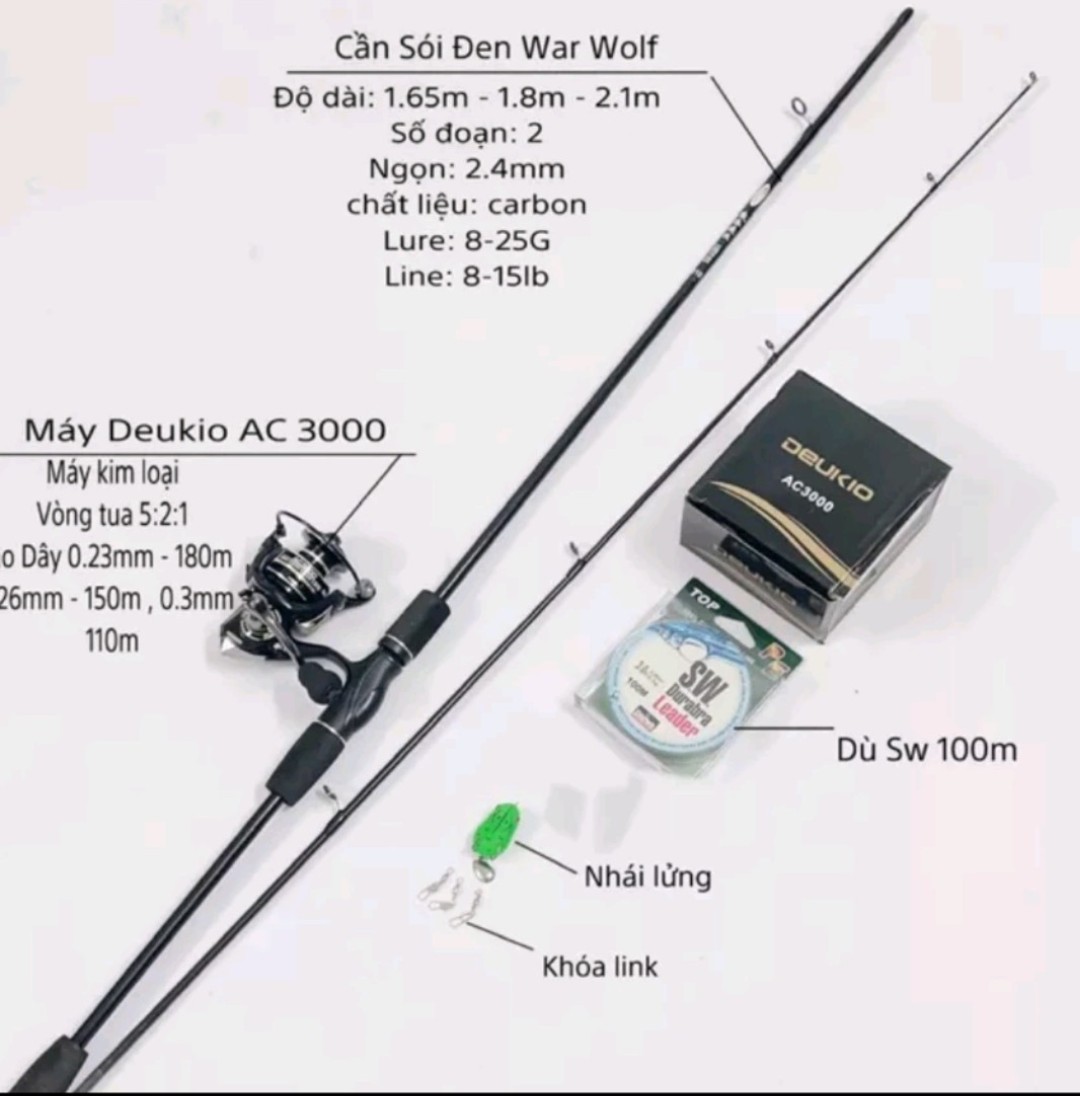 Cần câu lure máy đứng Deukio AC và phụ kiện giá rẻ - Combo Bộ cần lure ...