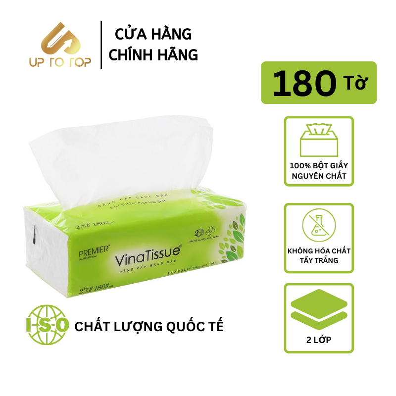 Mô tả Khăn giấy lụa giấy ăn rút PREMIER Vinatissue 180 tờ chính hãng, siêu mềm mịn không tẩy trắng - 1