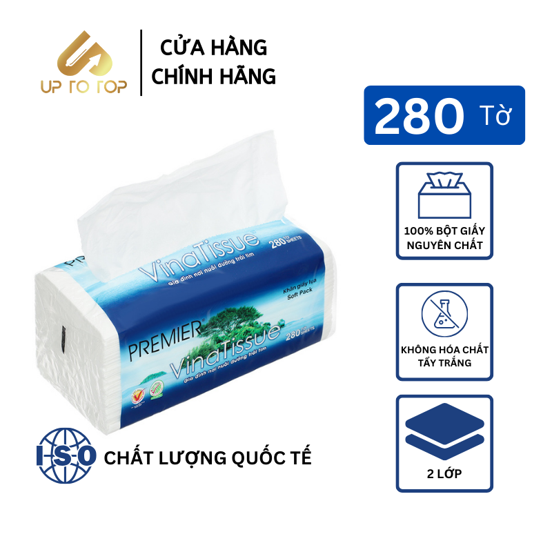 Mô tả Khăn giấy lụa giấy ăn rút PREMIER Vinatissue 280 tờ chính hãng, siêu mềm mịn không tẩy trắng - 1