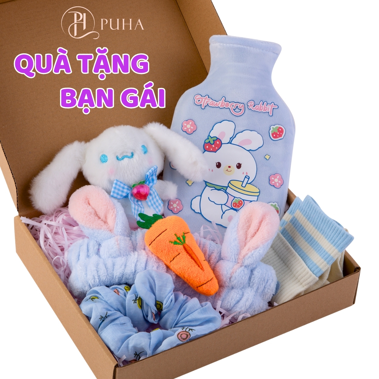 Mô tả Bộ quà tặng túi chườm bụng nóng lạnh ngày dâu Puha, phiên bản gift box tâm lý 350ml YT01 màu xanh - 1