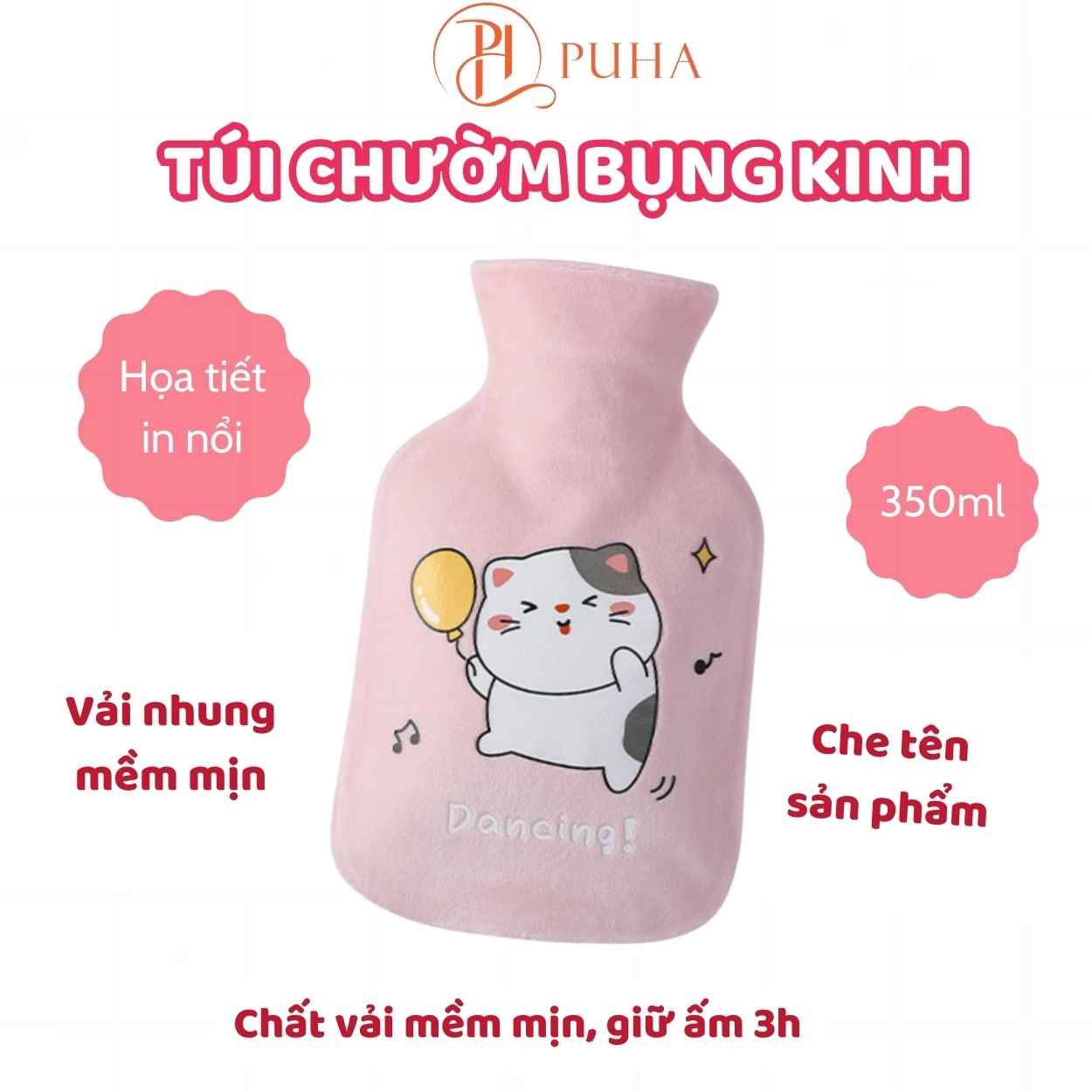 Mô tả Bộ quà tặng túi chườm bụng nóng lạnh ngày dâu Puha, phiên bản gift box tâm lý 350ml YT01 màu xanh - 4