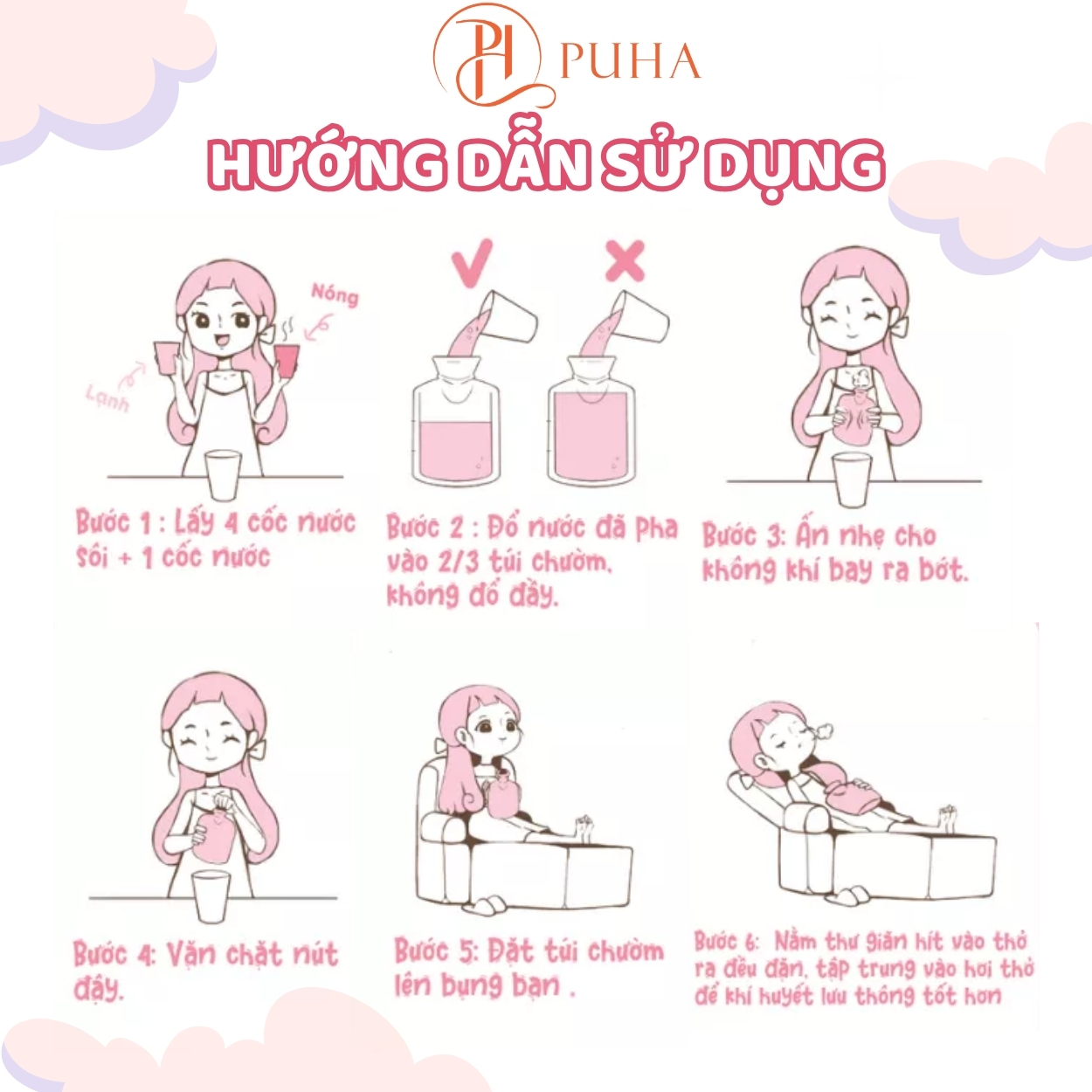 Mô tả Bộ quà tặng túi chườm bụng nóng lạnh ngày dâu Puha, phiên bản gift box tâm lý 350ml YT01 màu xanh - 7