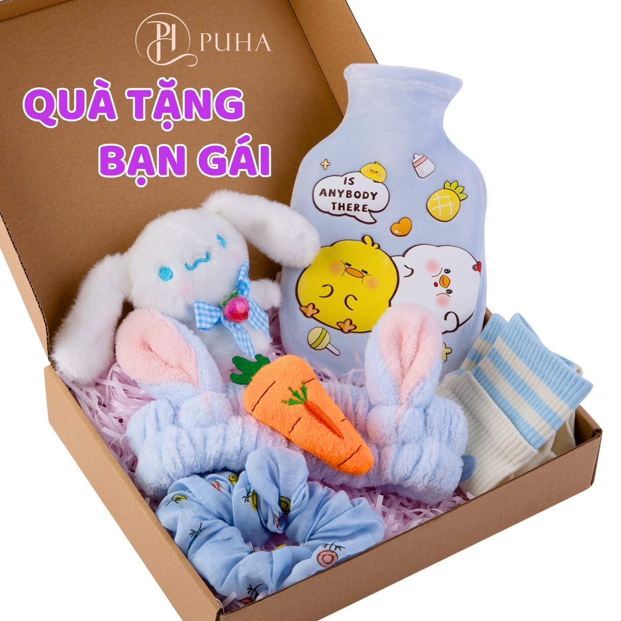 Mô tả Set quà tặng túi chườm nóng lạnh đa năng sưởi ấm giữ nhiệt giảm đau bụng Puha 350ml màu xanh - 2