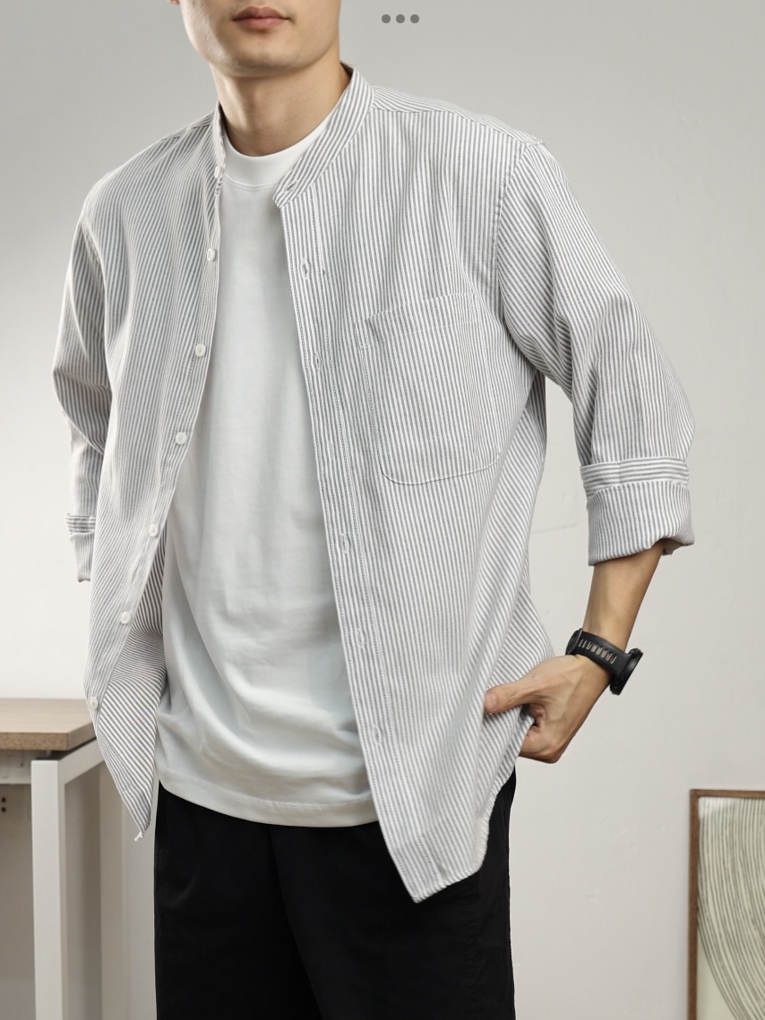 Mô tả Áo Sơ Mi Nam Cổ Trụ Cotton Oxford Form Suông, kẻ xanh, kẻ ghi, trắng trơn DENIMST 355 - 5