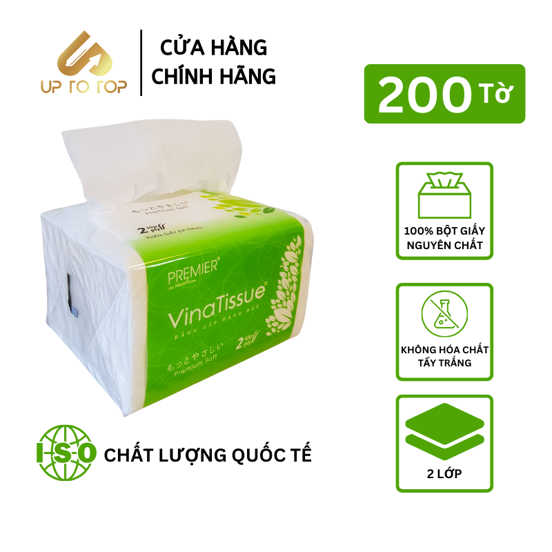 Mô tả Khăn giấy lụa giấy ăn rút PREMIER Vinatissue 200 tờ chính hãng, siêu mềm mịn không tẩy trắng - 1