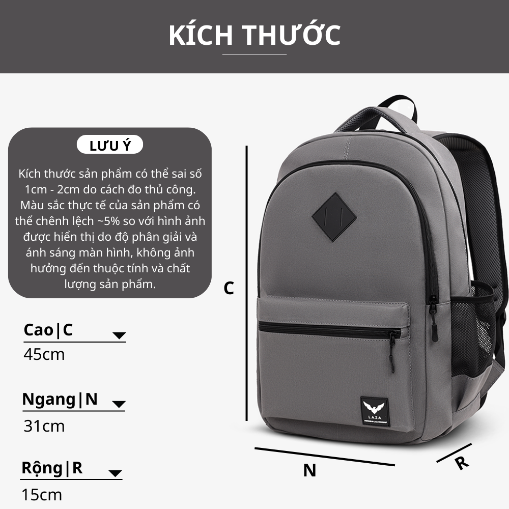 Mô tả Balo nam nữ thời trang LAZA Grote Backpack 432 có ngăn laptop chống sốc - Thương hiệu LAZA - 2