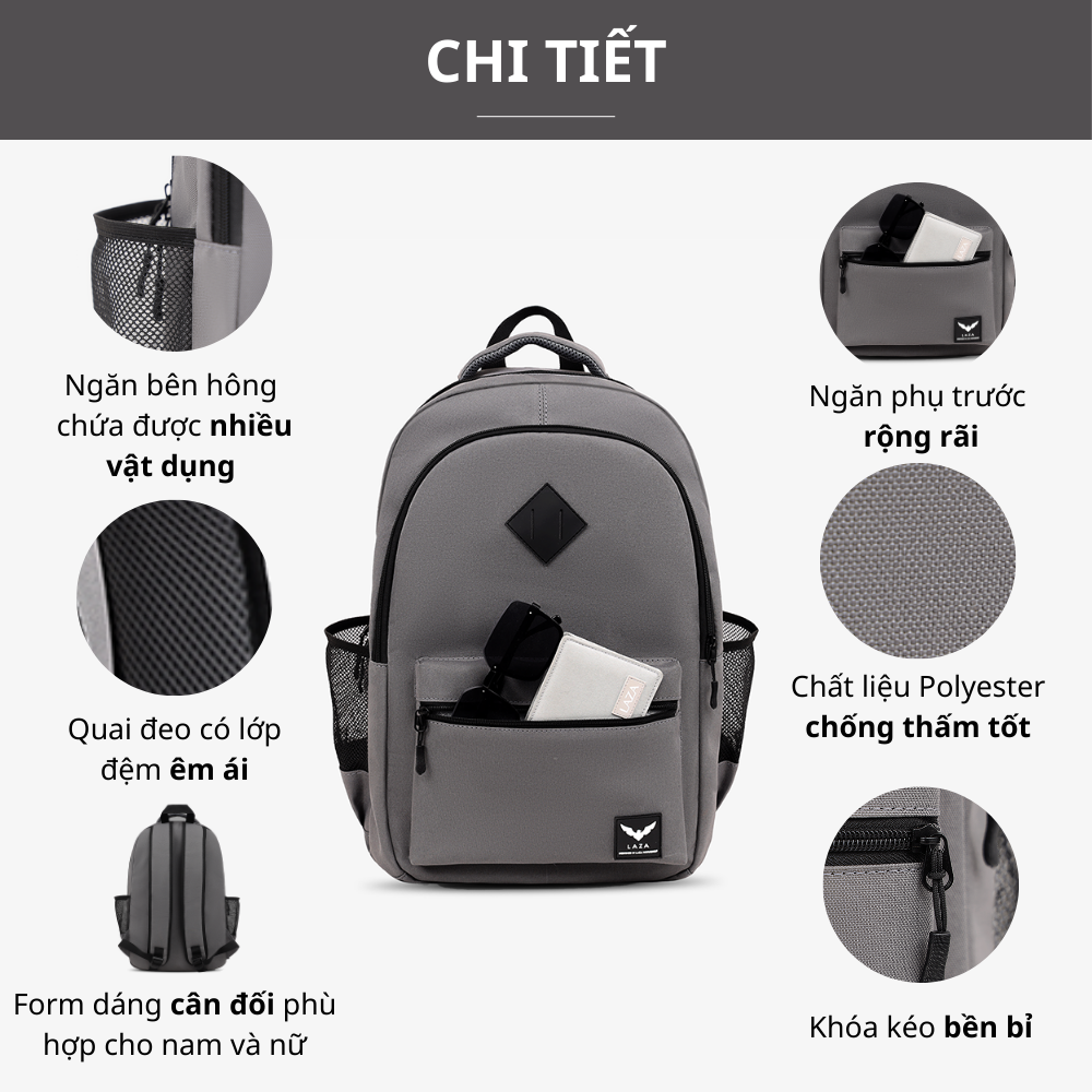 Mô tả Balo nam nữ thời trang LAZA Grote Backpack 432 có ngăn laptop chống sốc - Thương hiệu LAZA - 3