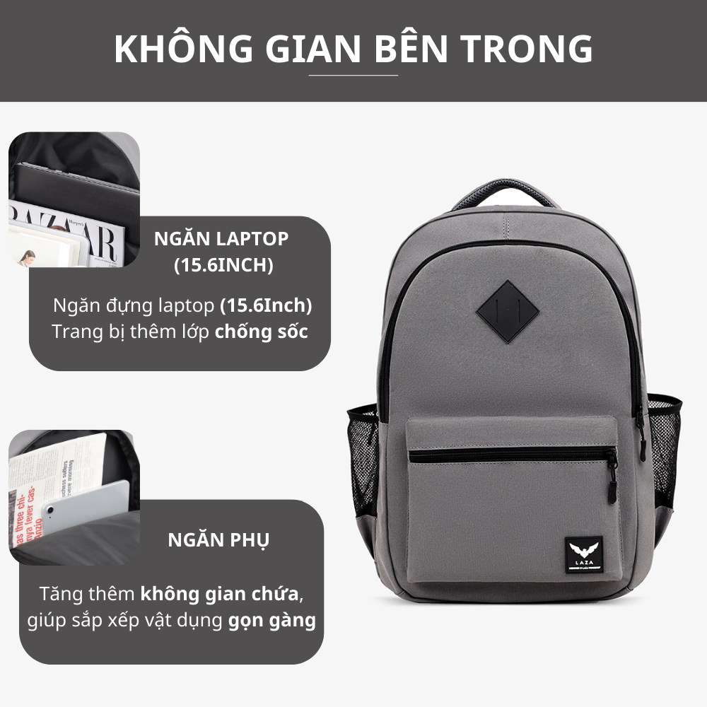 Mô tả Balo nam nữ thời trang LAZA Grote Backpack 432 có ngăn laptop chống sốc - Thương hiệu LAZA - 4
