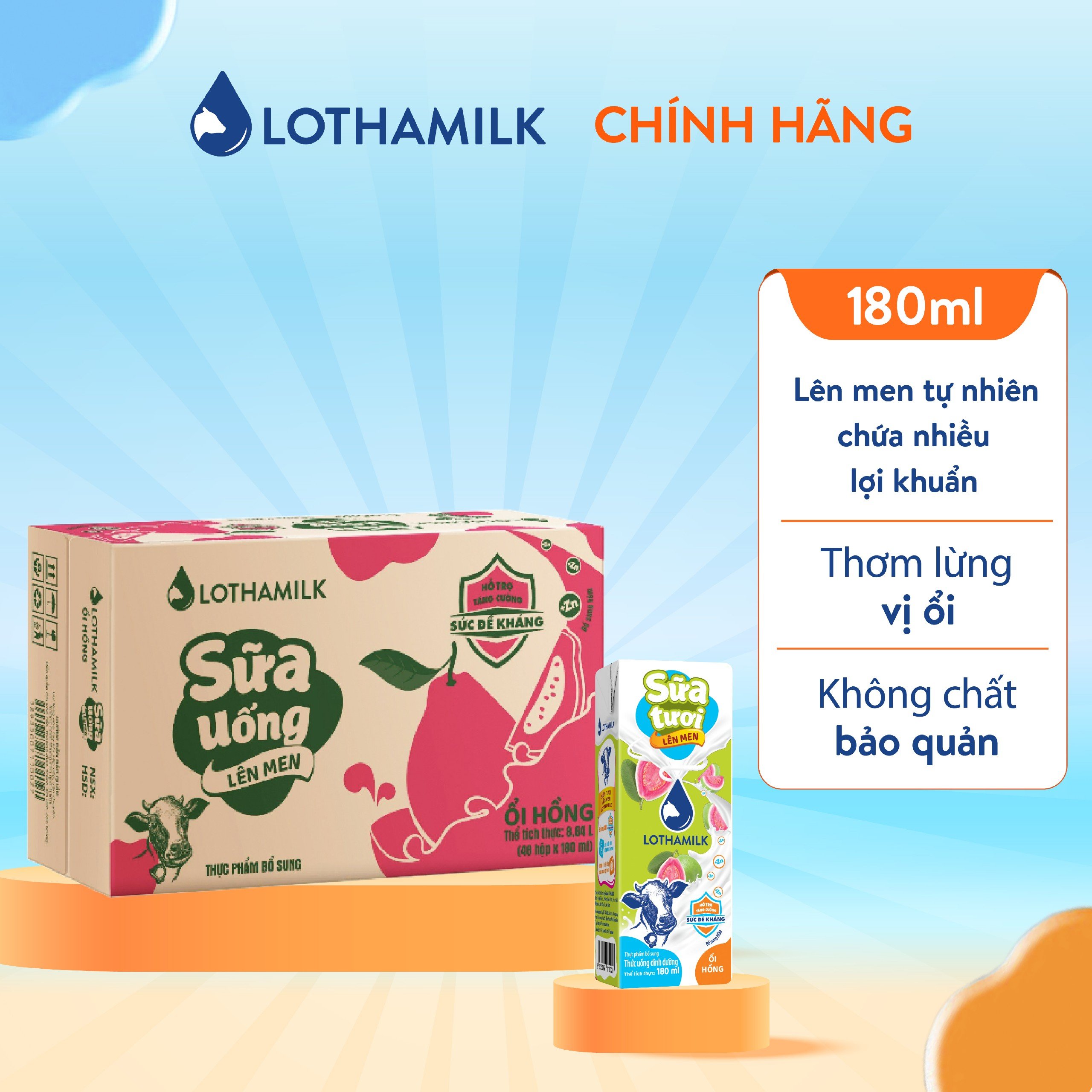 Mô tả Thùng 48 hộp sữa tươi lên men tiệt trùng Lothamilk 180ml - 2