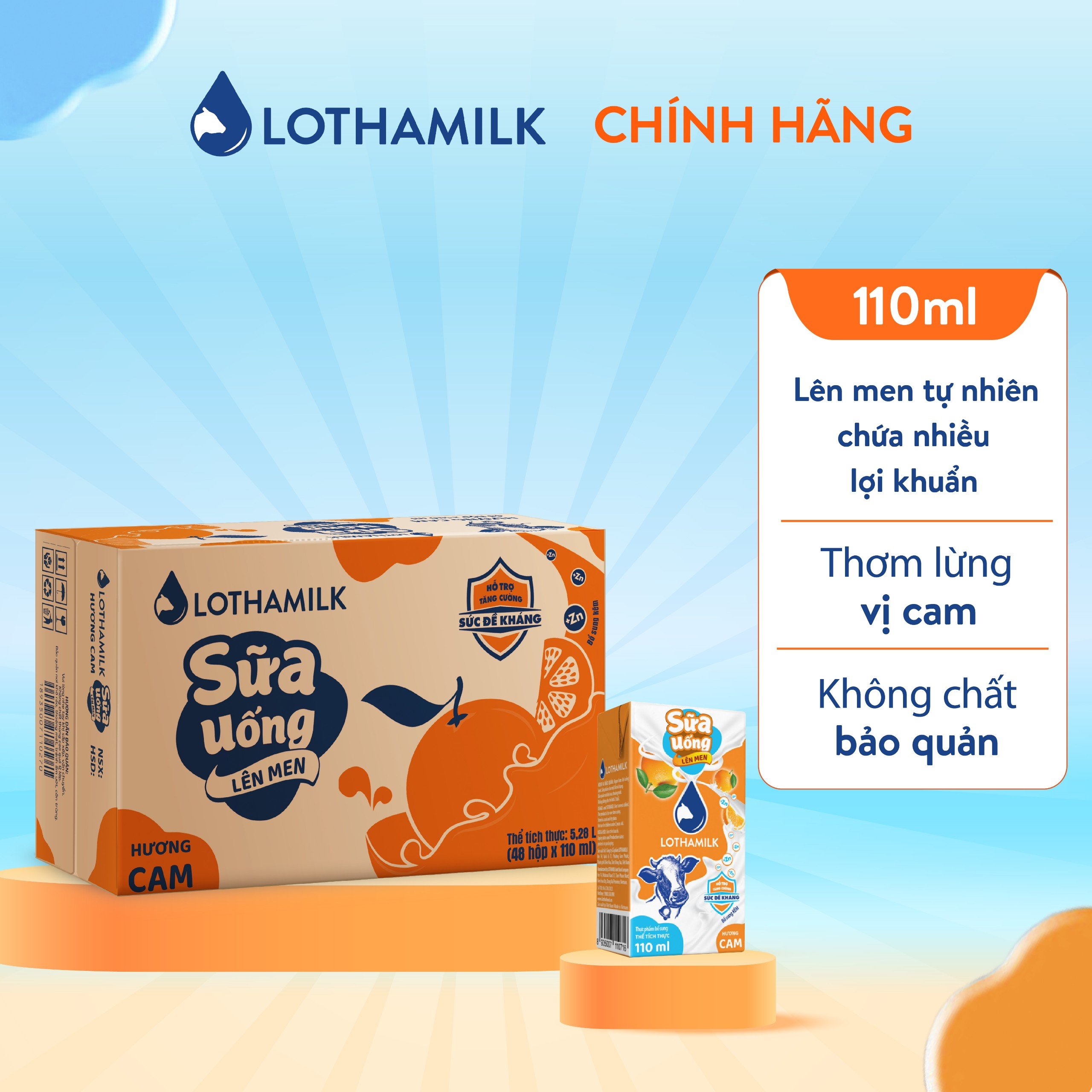 Mô tả Thùng 48 hộp sữa tươi lên men tiệt trùng Lothamilk 110ml - 1