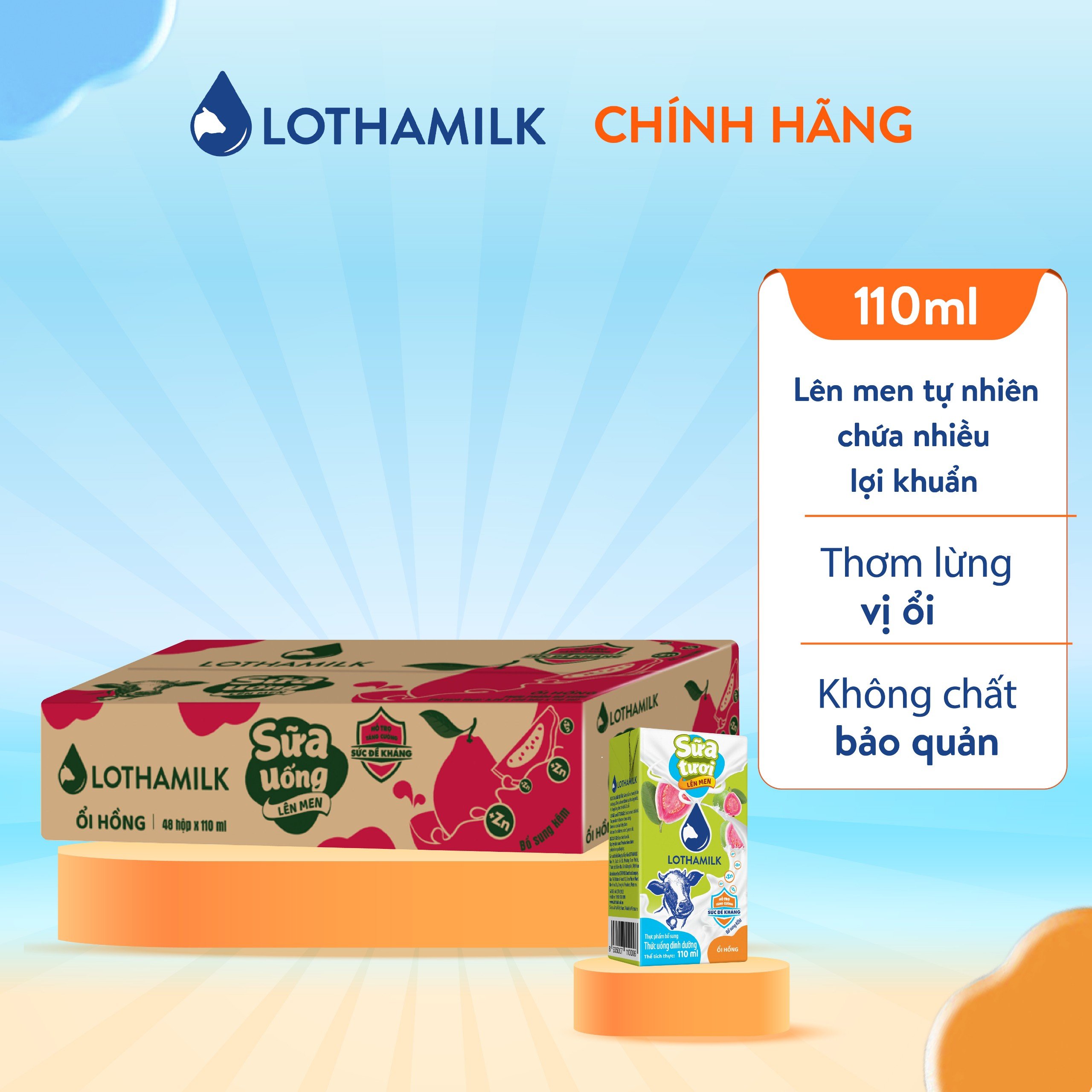 Mô tả Thùng 48 hộp sữa tươi lên men tiệt trùng Lothamilk 110ml - 2