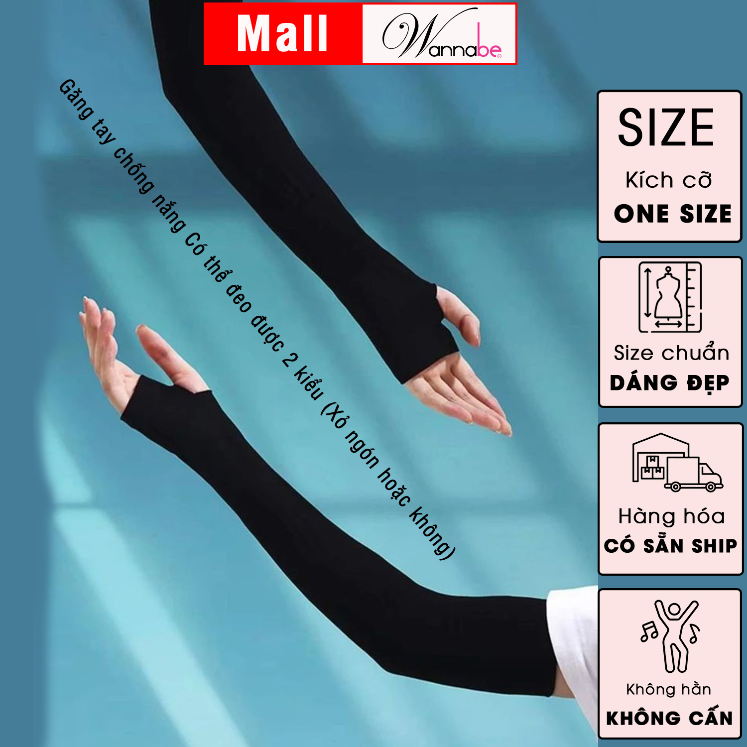 Mô tả Combo găng tay chống nắng nam nữ WANNABE bao tay chống tia UV bảo vệ chuyên sâu toàn cánh tay VD010 - 2