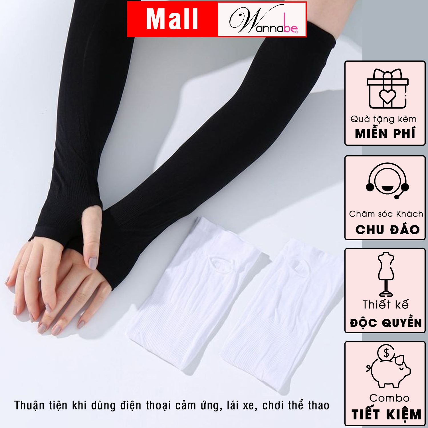 Mô tả Combo găng tay chống nắng nam nữ WANNABE bao tay chống tia UV bảo vệ chuyên sâu toàn cánh tay VD010 - 9