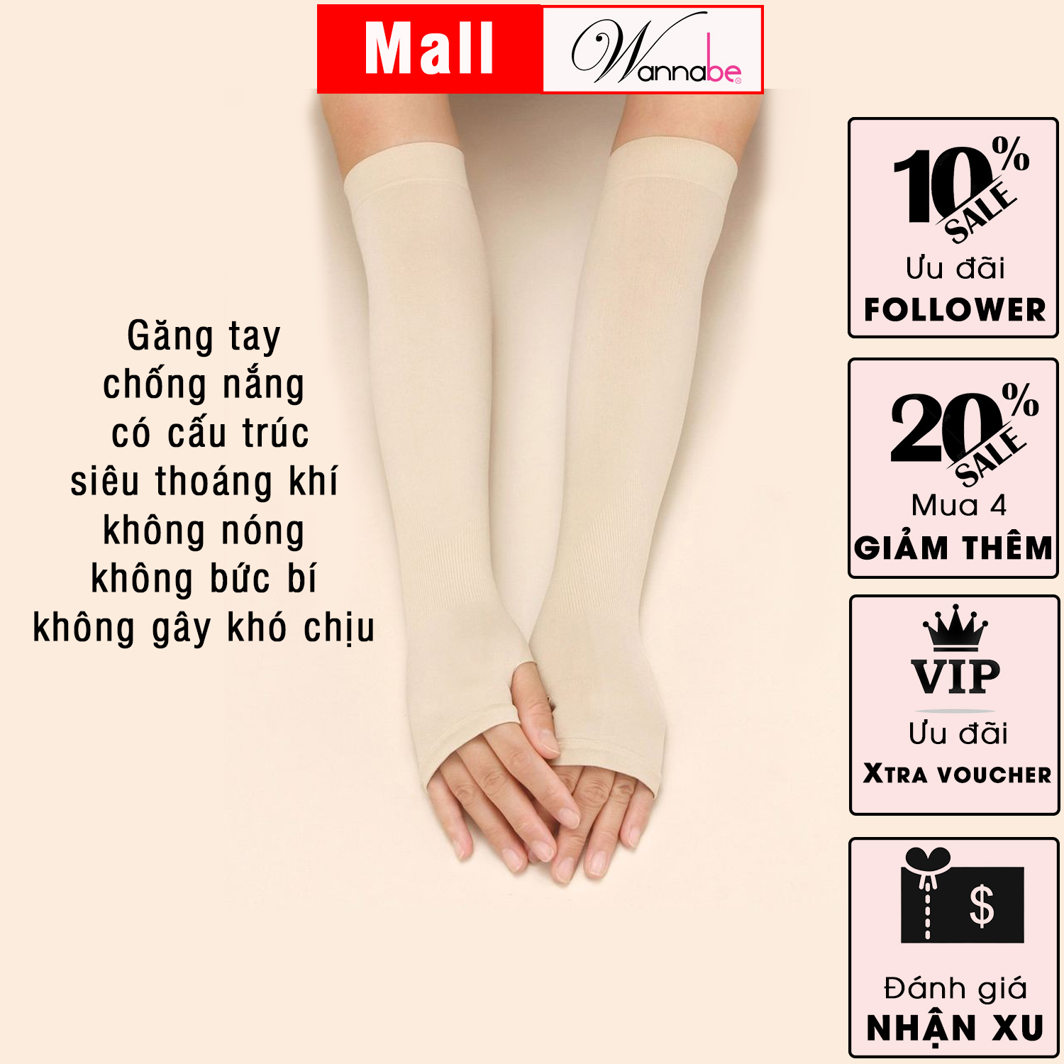 Mô tả Combo găng tay chống nắng nam nữ WANNABE bao tay chống tia UV bảo vệ chuyên sâu toàn cánh tay VD010 - 10
